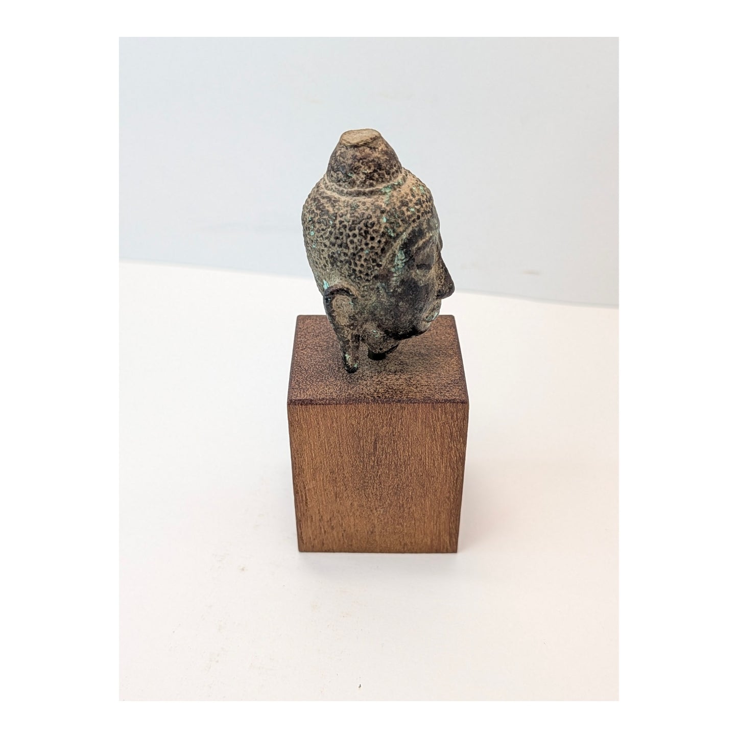 Antique Southeast Asian Bronze Buddha Head Fragment on Custom Mount