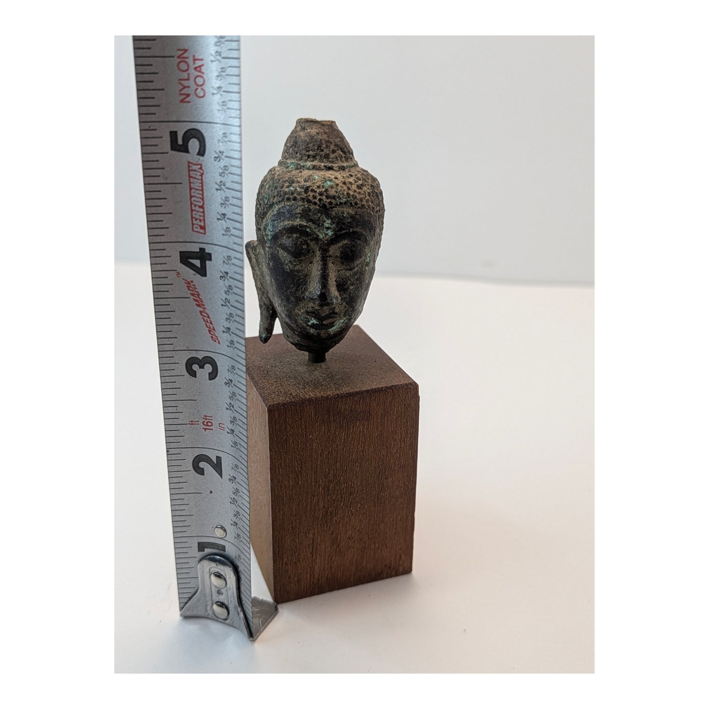 Antique Southeast Asian Bronze Buddha Head Fragment on Custom Mount