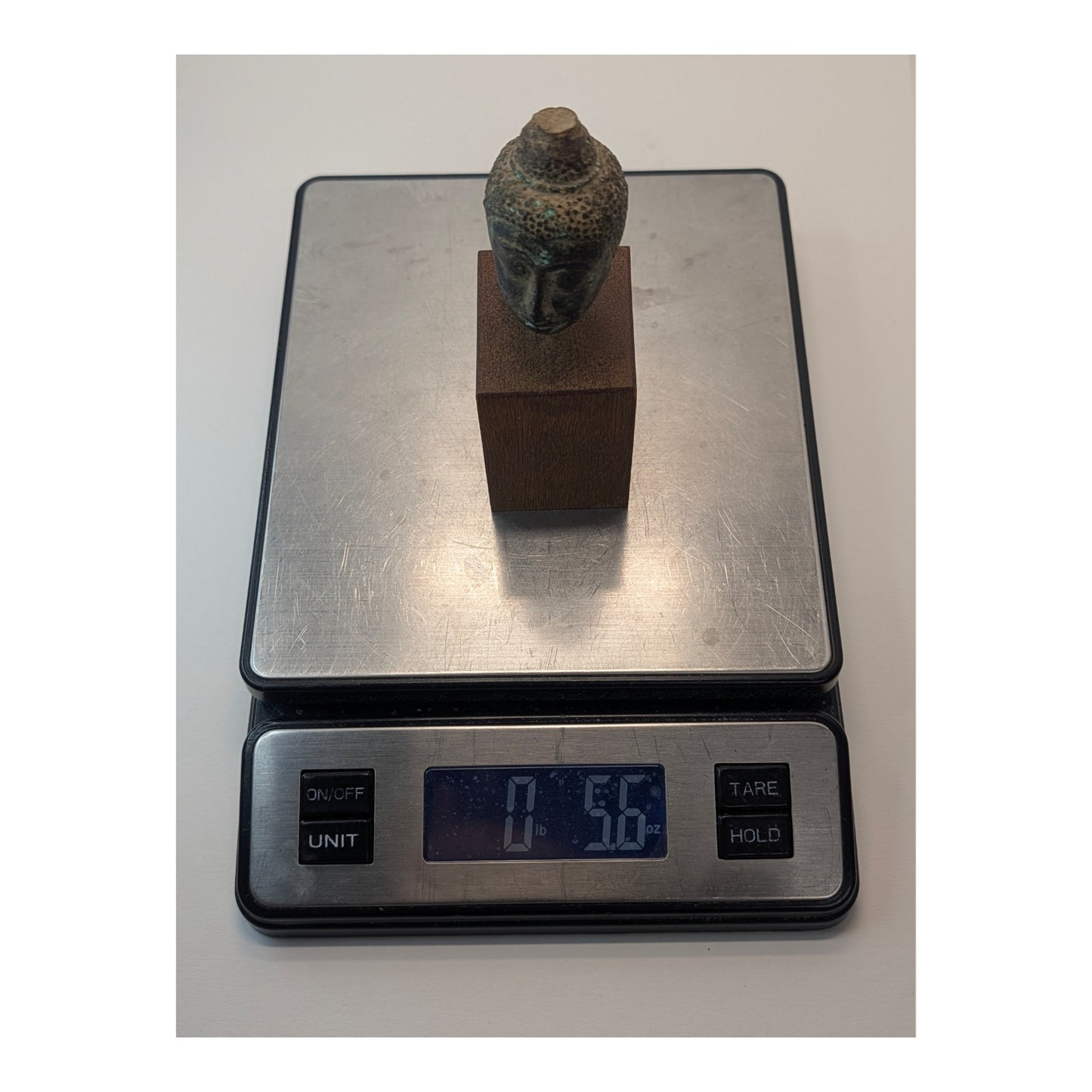Antique Southeast Asian Bronze Buddha Head Fragment on Custom Mount