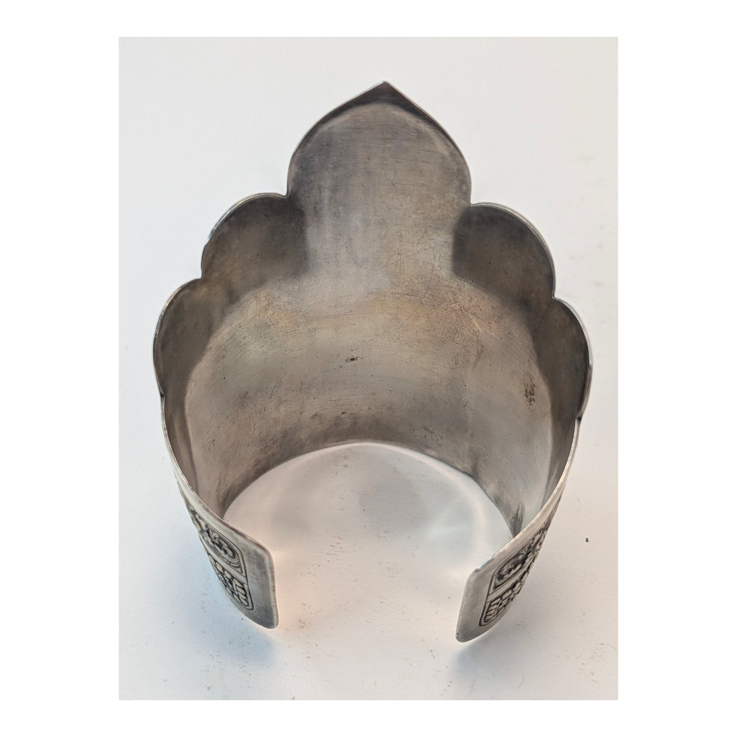 Antique Thai Repoussé Silver Apsara Statement Cuff Bracelet