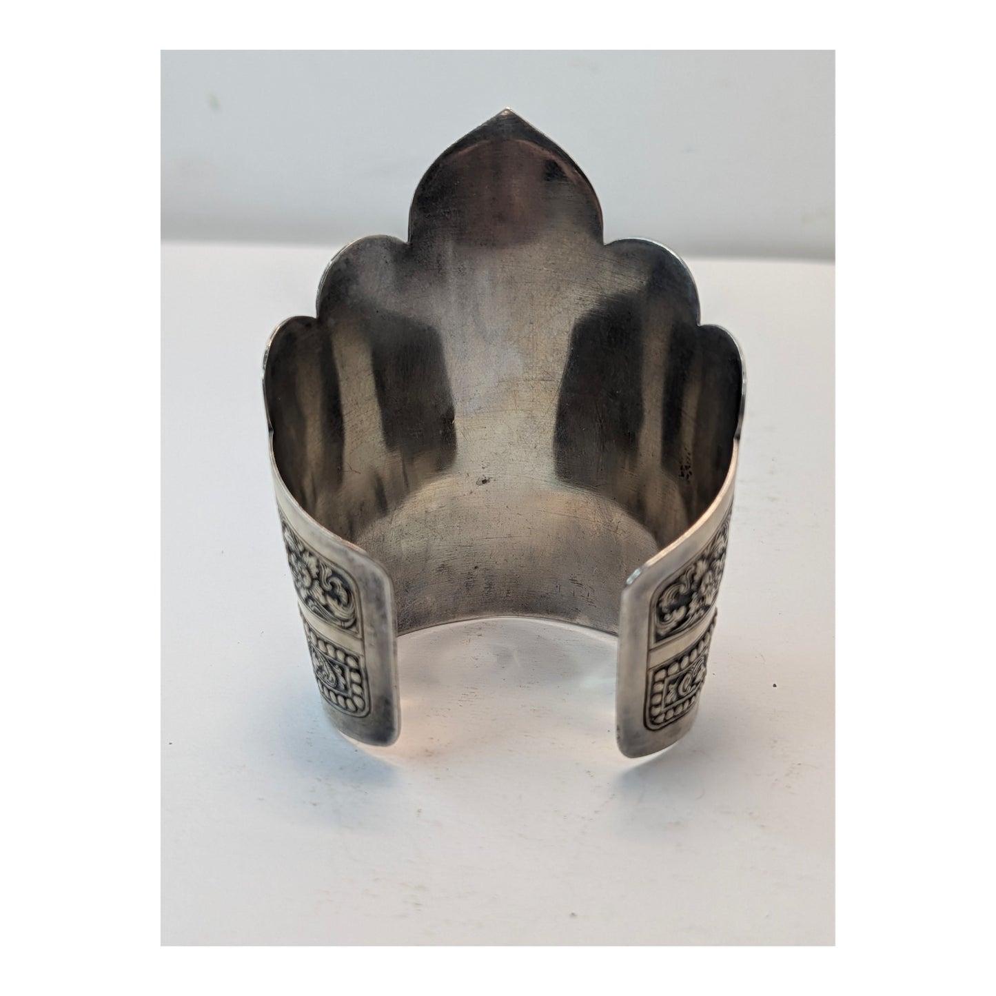 Antique Thai Repoussé Silver Apsara Statement Cuff Bracelet