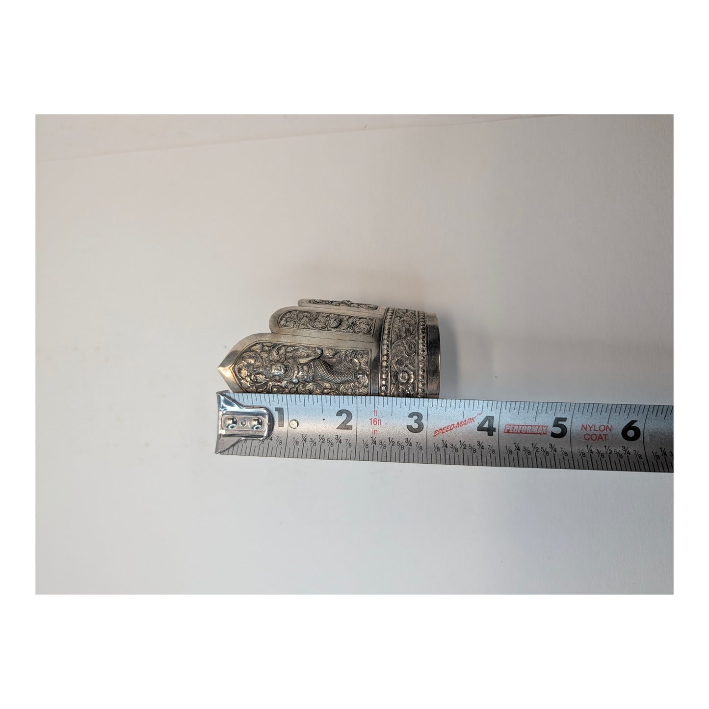 Antique Thai Repoussé Silver Apsara Statement Cuff Bracelet