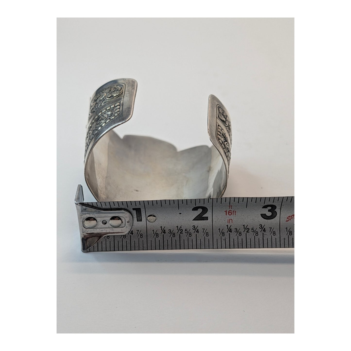 Antique Thai Repoussé Silver Apsara Statement Cuff Bracelet