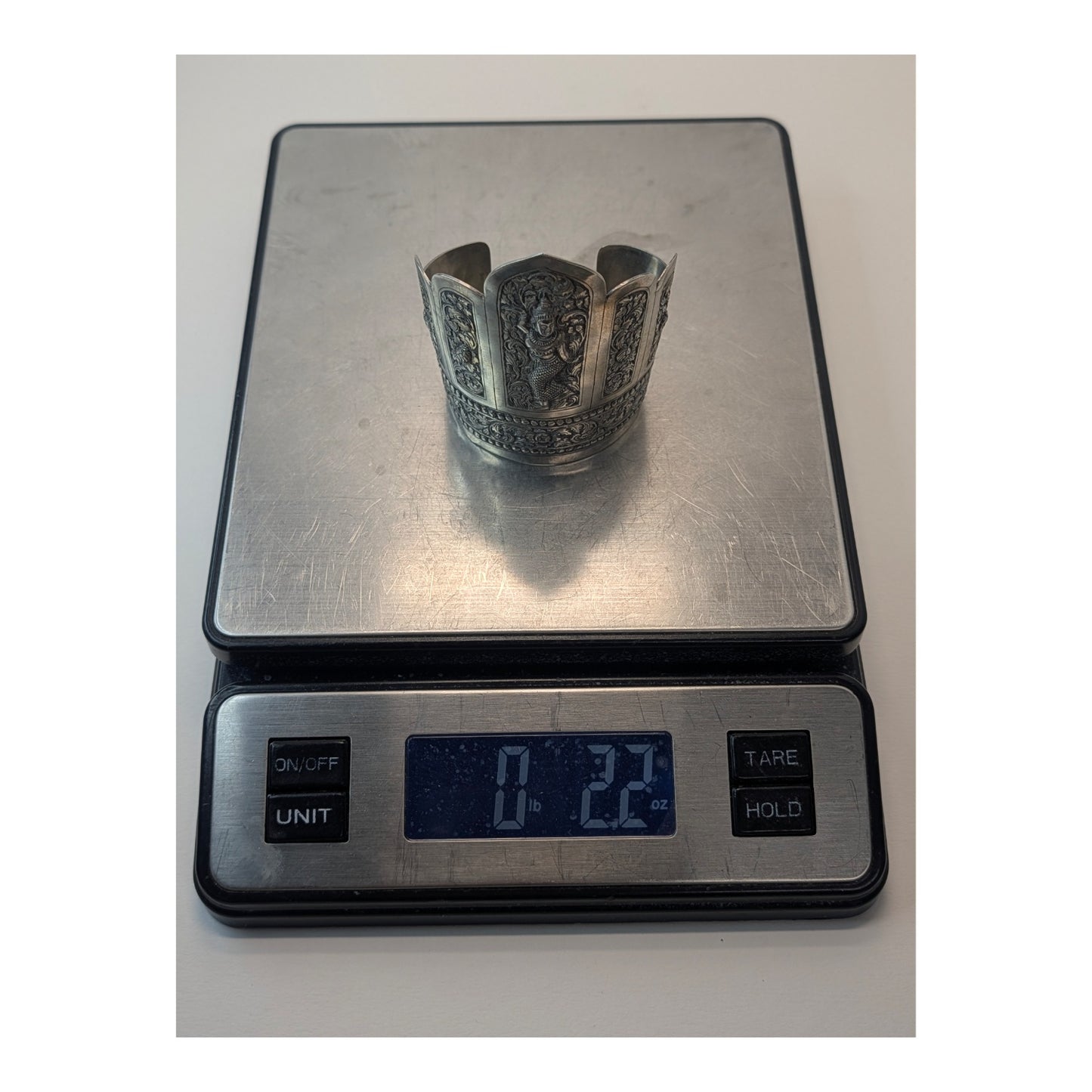 Antique Thai Repoussé Silver Apsara Statement Cuff Bracelet