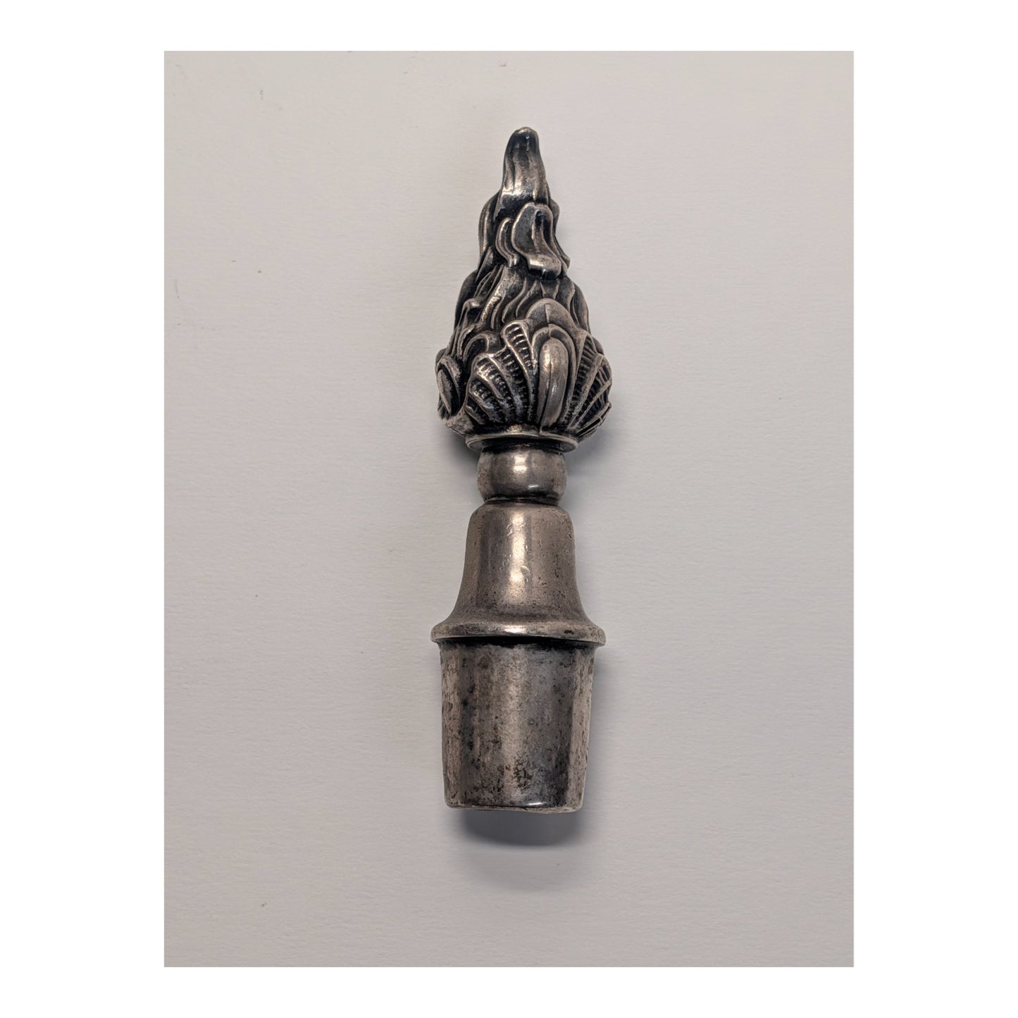 Vintage Hollywood Regency Flame Torch Lamp Finials, Silvered Metal Pair