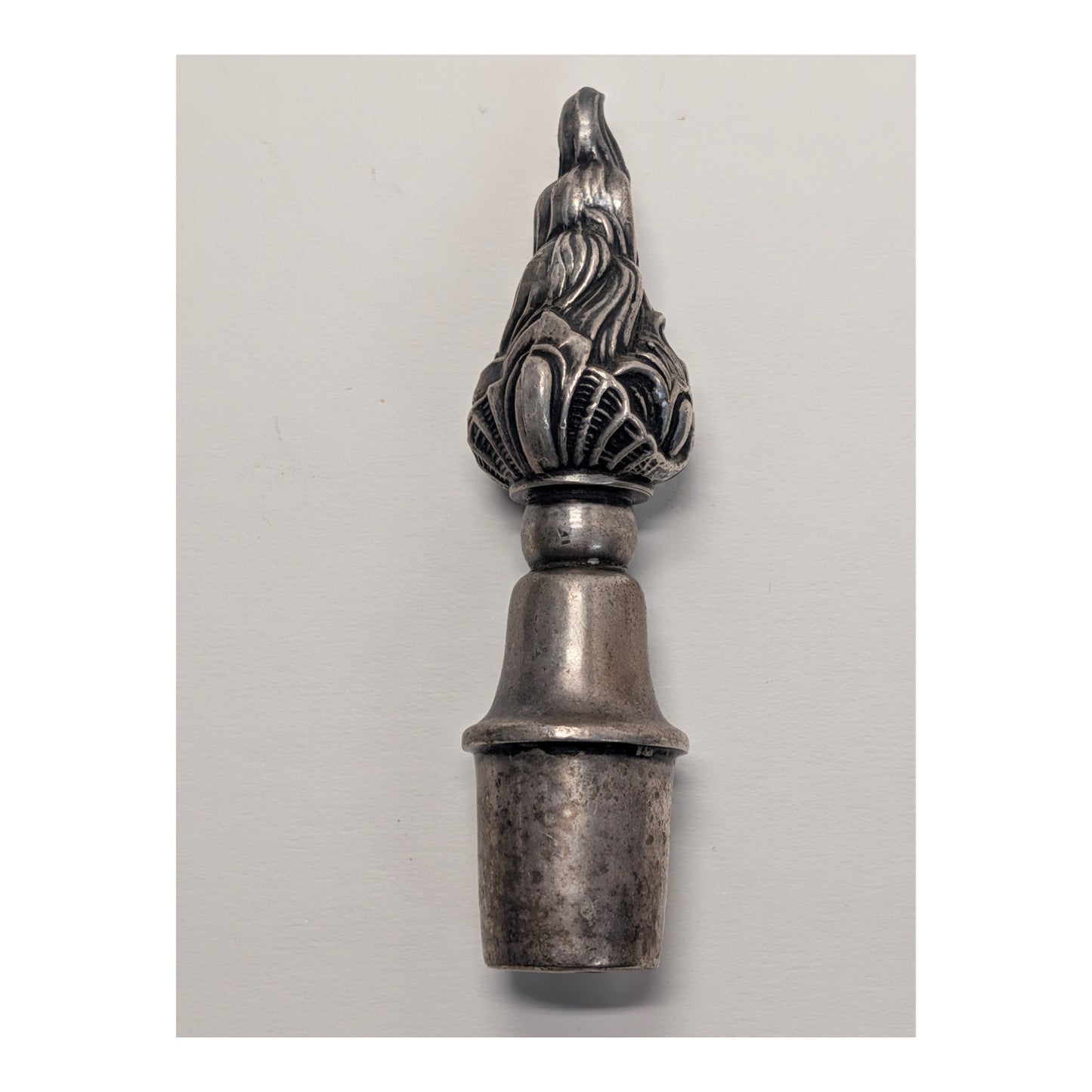 Vintage Hollywood Regency Flame Torch Lamp Finials, Silvered Metal Pair
