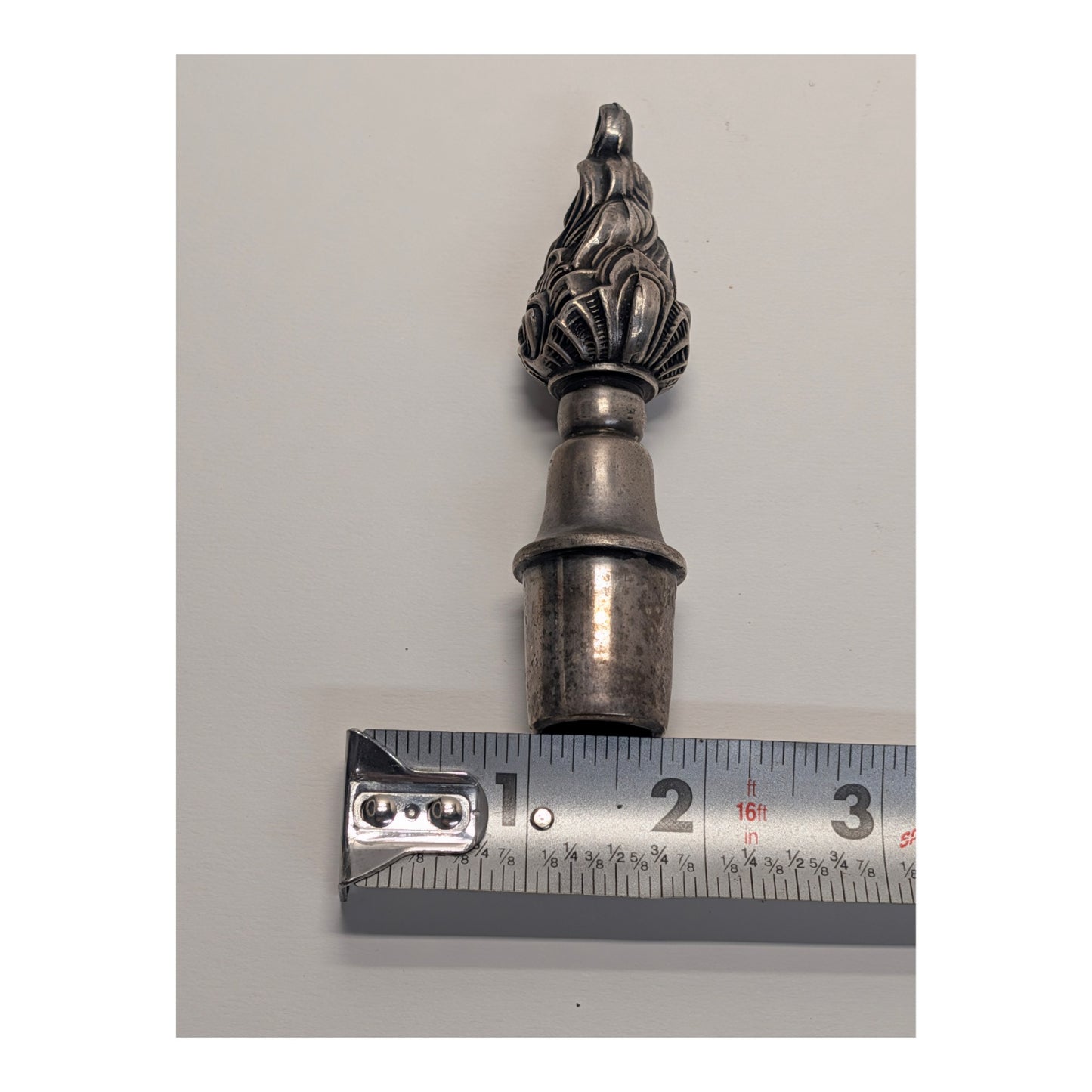Vintage Hollywood Regency Flame Torch Lamp Finials, Silvered Metal Pair