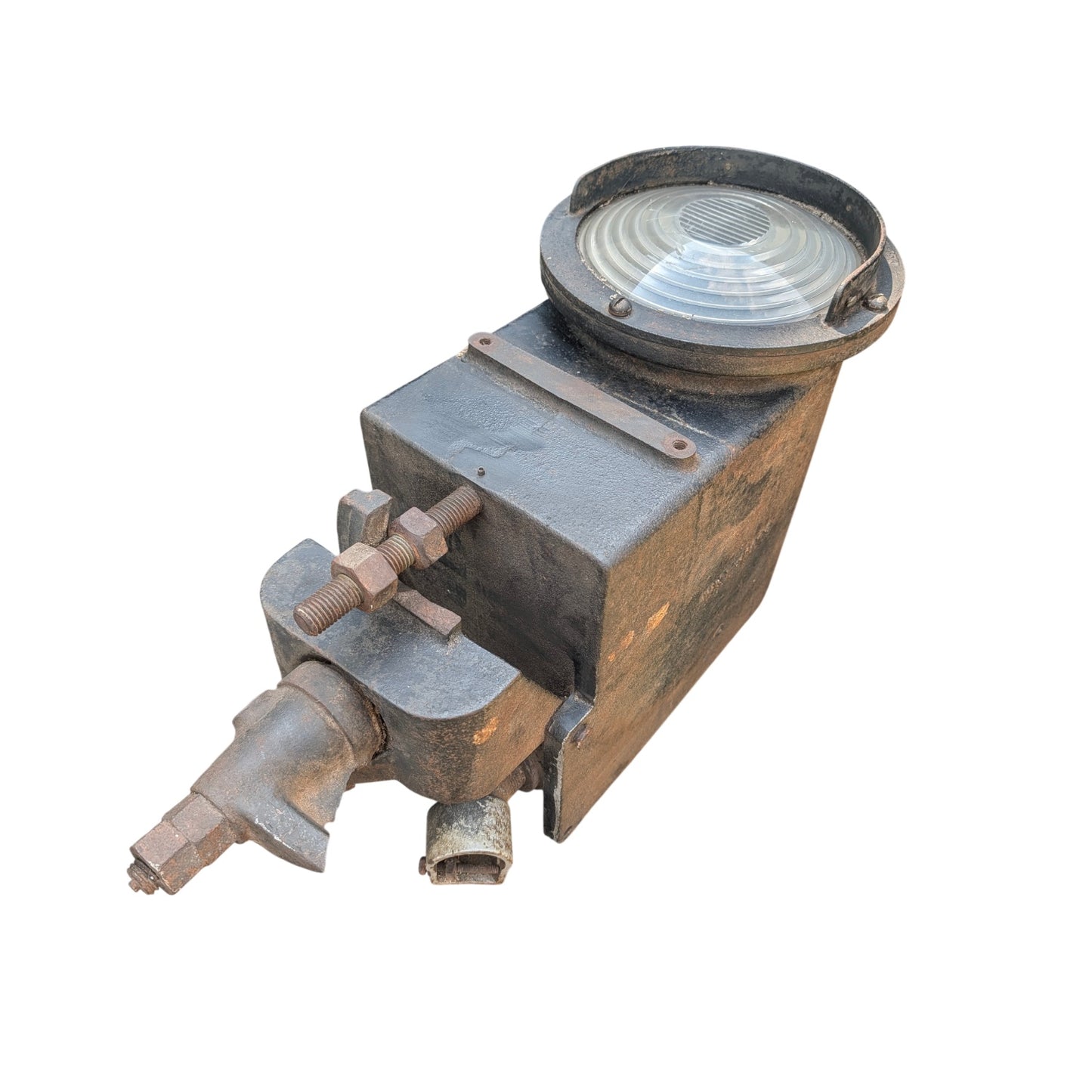Vintage Western Railroad Signal Light Cast Iron Fresnel Lens Industrial Steampunk