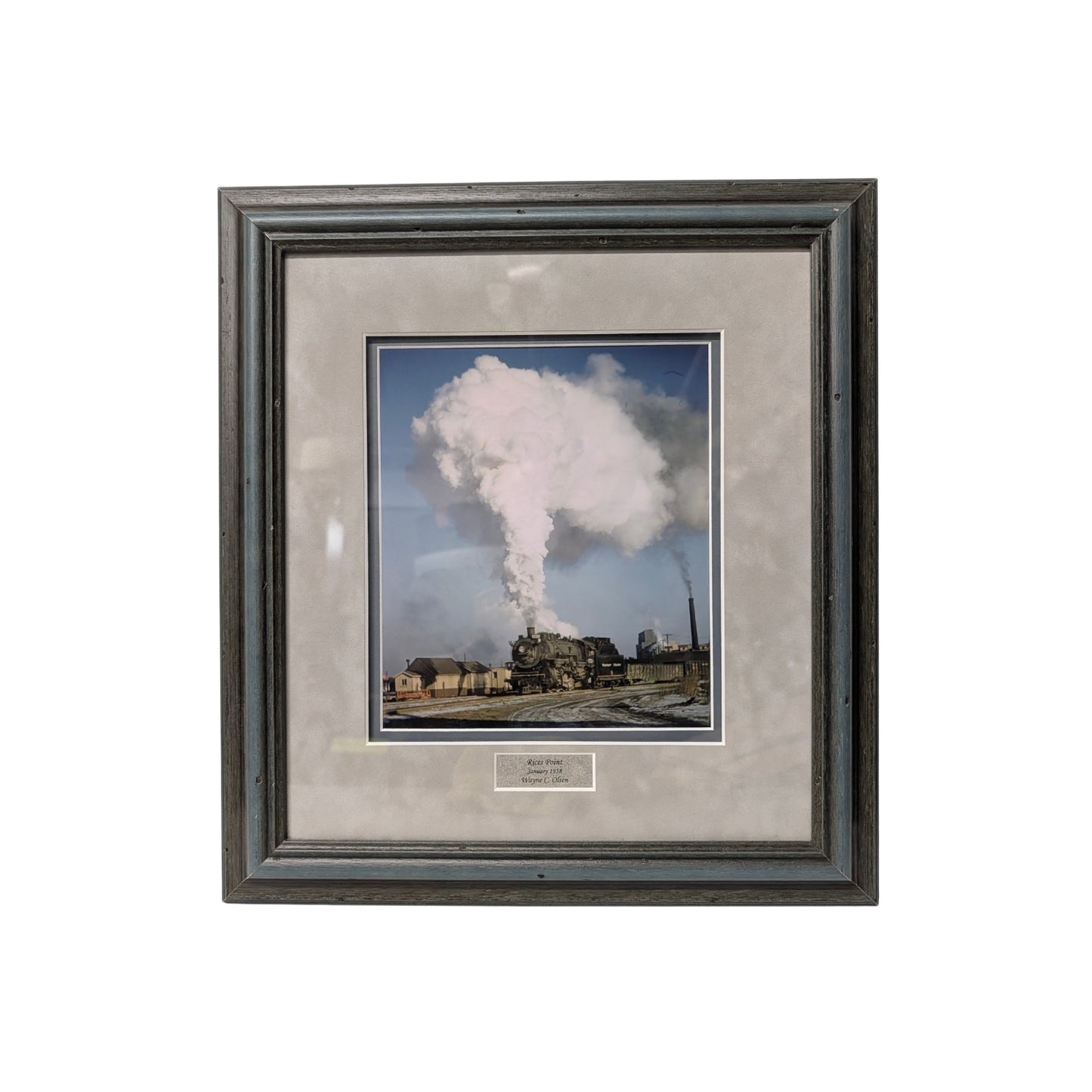 Wayne C. Olsen "River Point" 1958 Steam Train Framed Photo Mid-Century Art