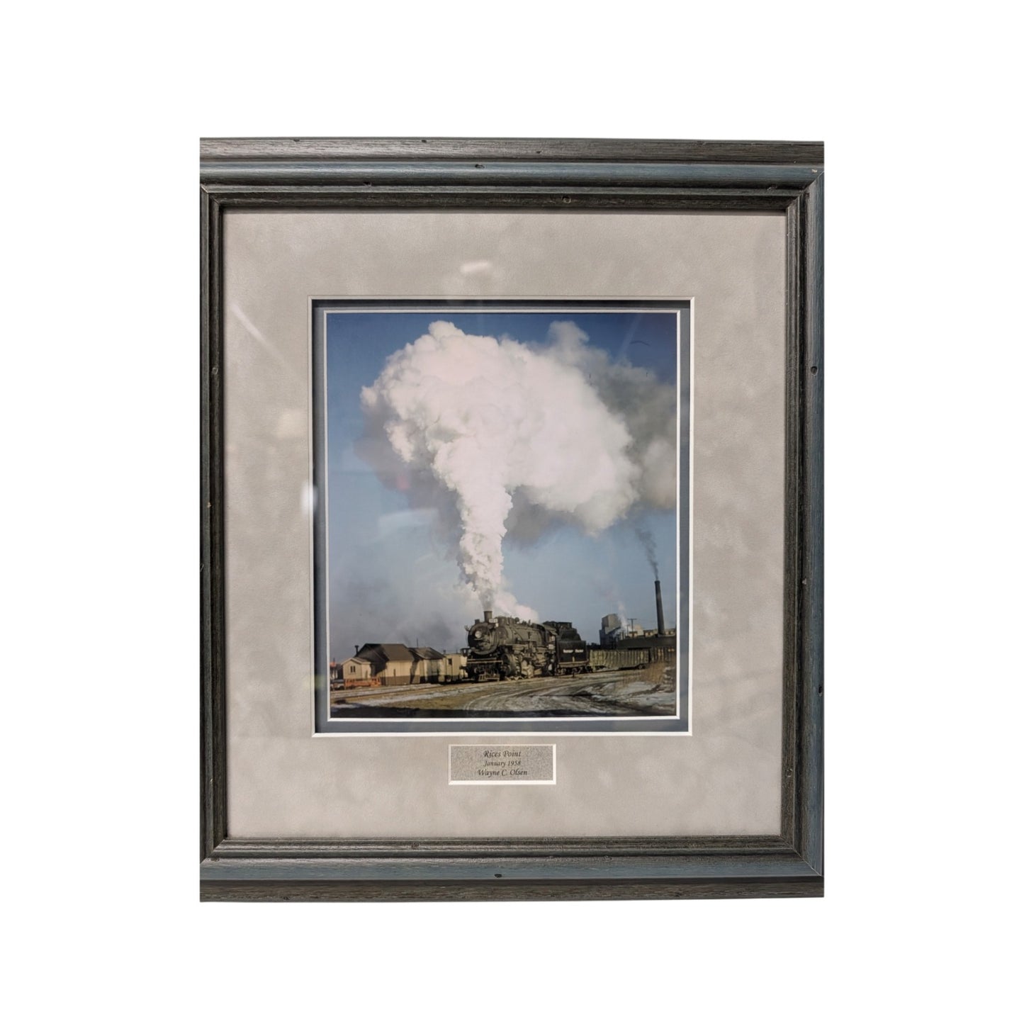 Wayne C. Olsen "River Point" 1958 Steam Train Framed Photo Mid-Century Art