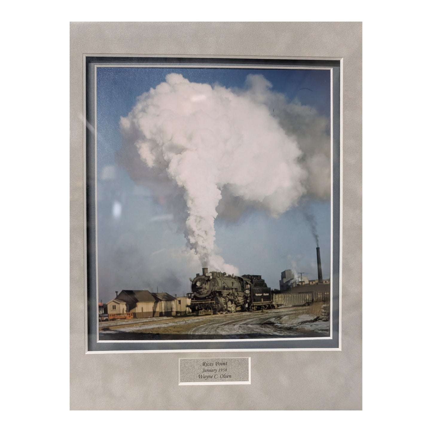 Wayne C. Olsen "River Point" 1958 Steam Train Framed Photo Mid-Century Art
