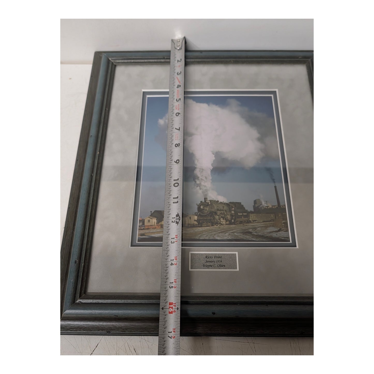 Wayne C. Olsen "River Point" 1958 Steam Train Framed Photo Mid-Century Art