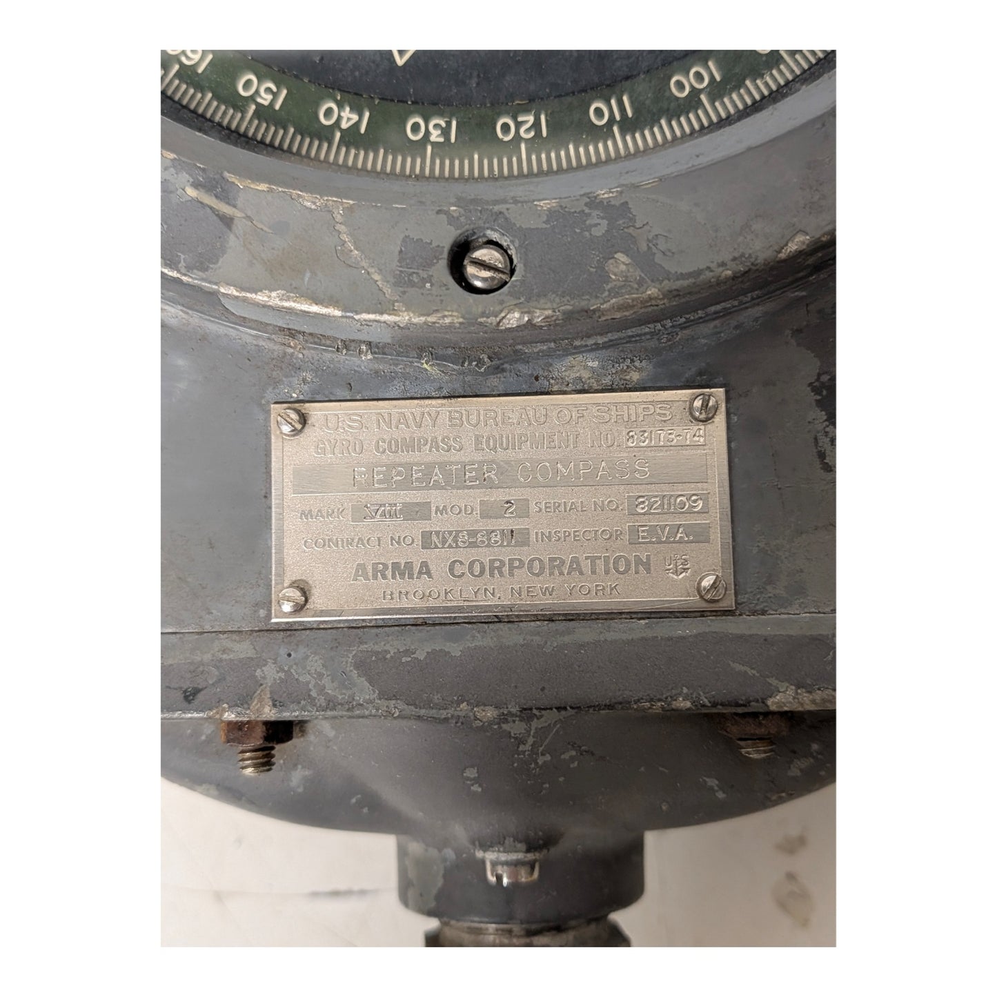 WWII US Navy Arma Corp MK XVIII Repeater Compass, Brooklyn NY