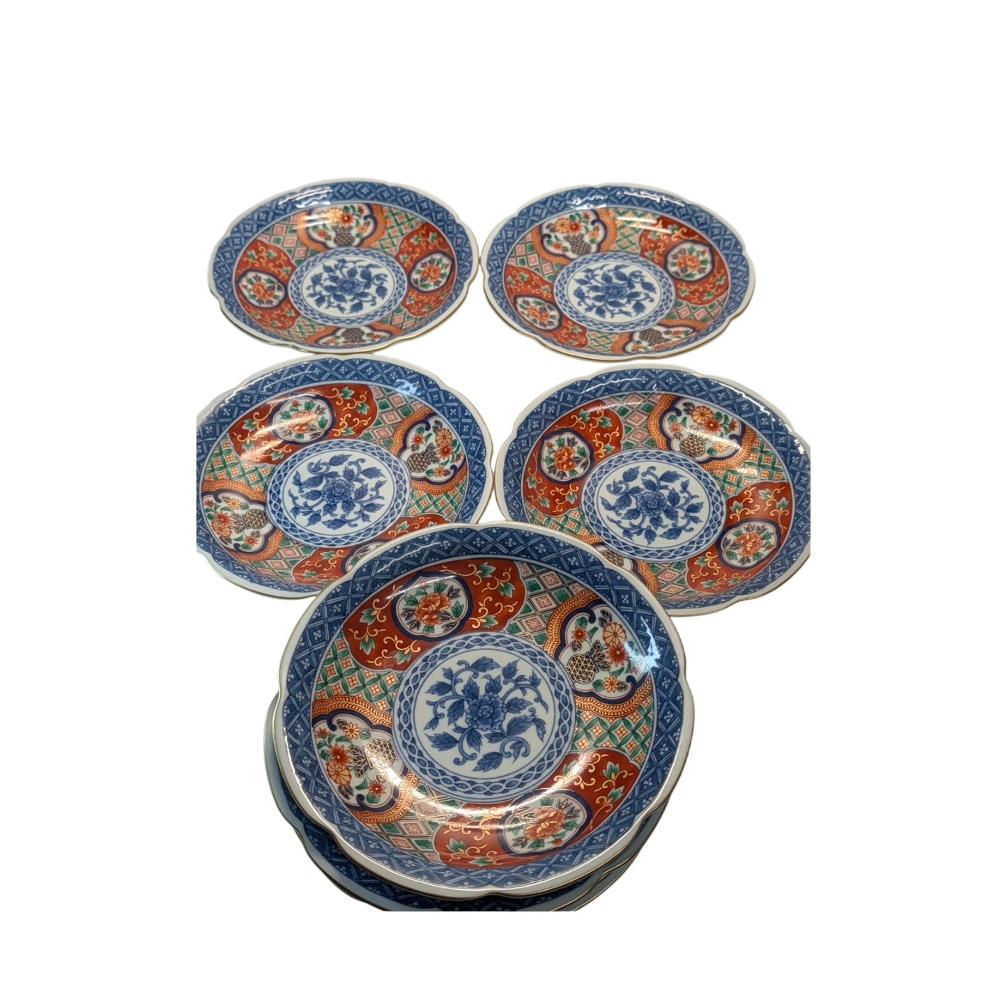 Set of 9 Vintage Japanese Imari Porcelain Bowls Fuki Choshun Mark Gilt Rims