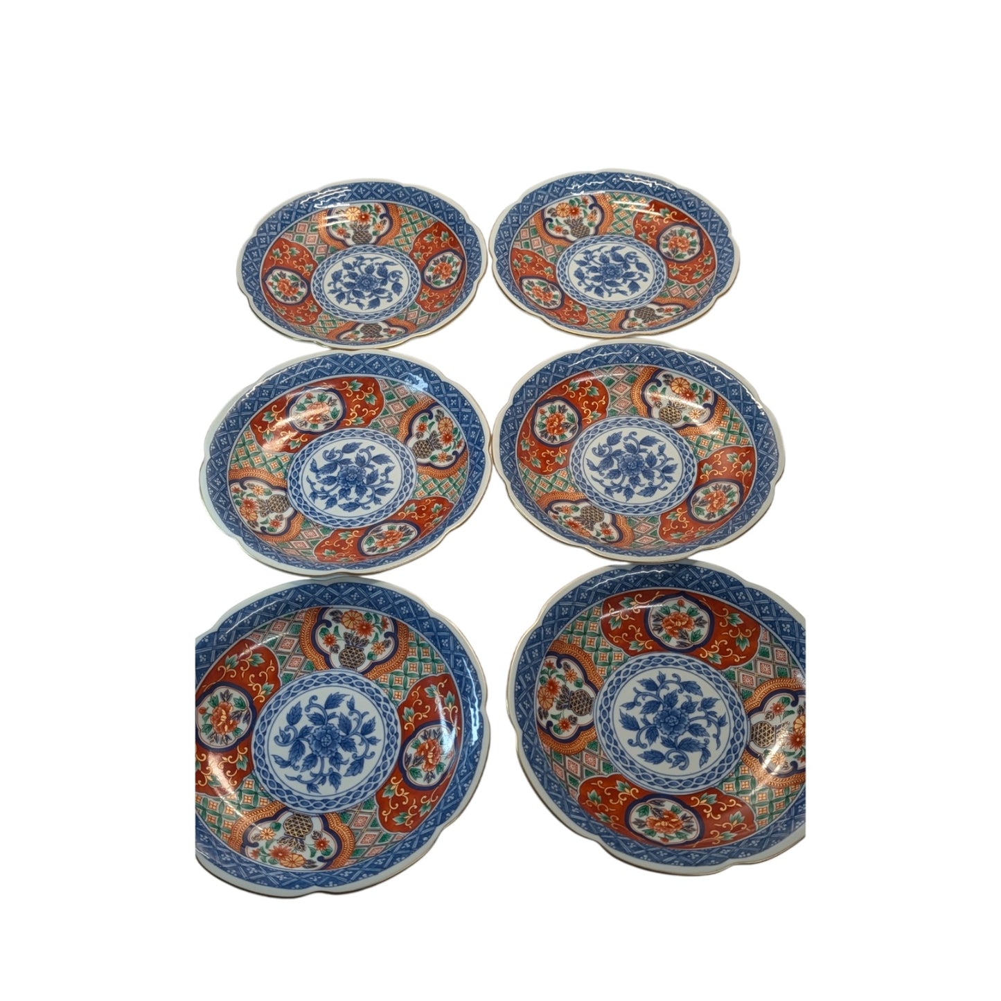 Set of 9 Vintage Japanese Imari Porcelain Bowls Fuki Choshun Mark Gilt Rims