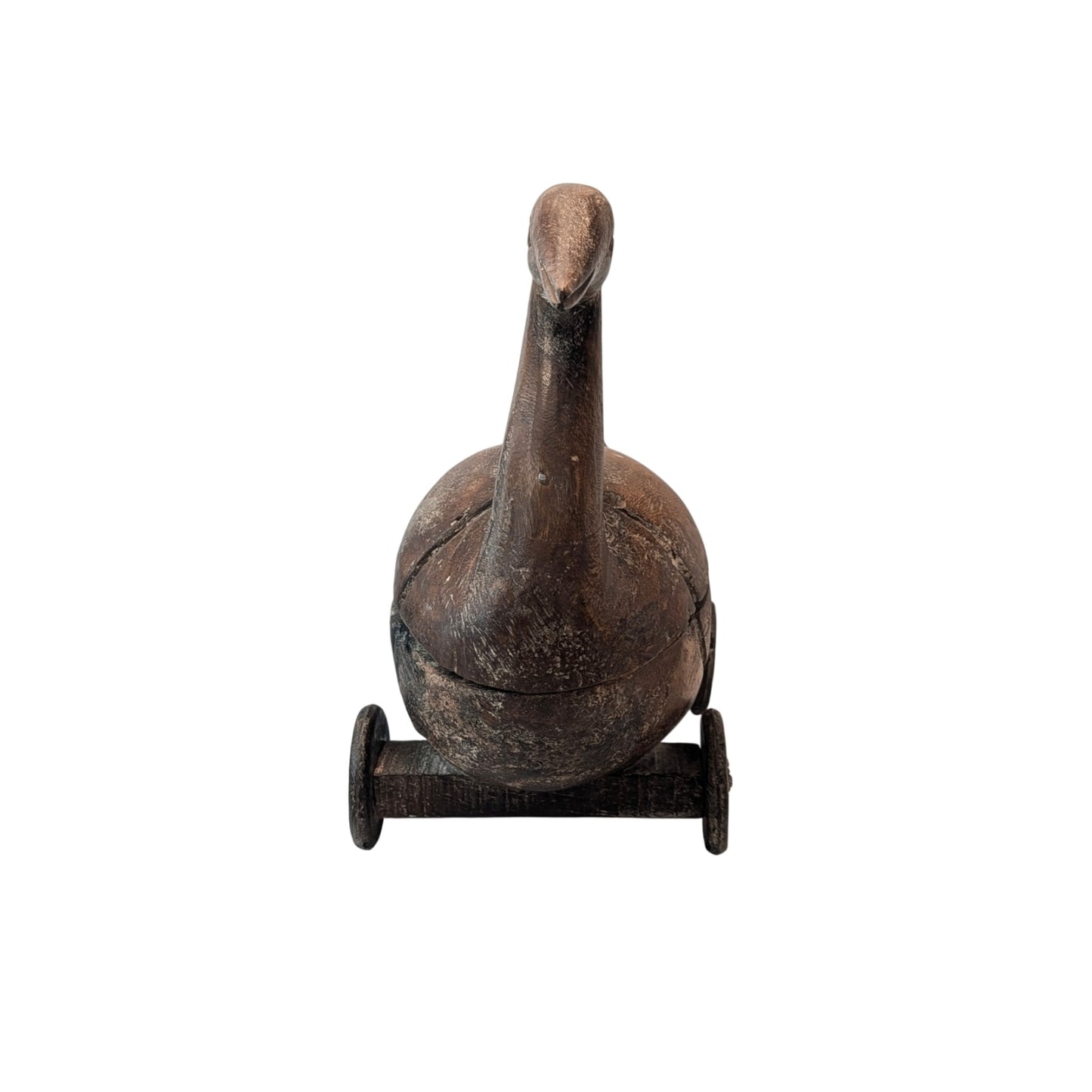 Vintage Hand Carved Wooden Rolling Duck Lidded Box Folk Art Sculpture