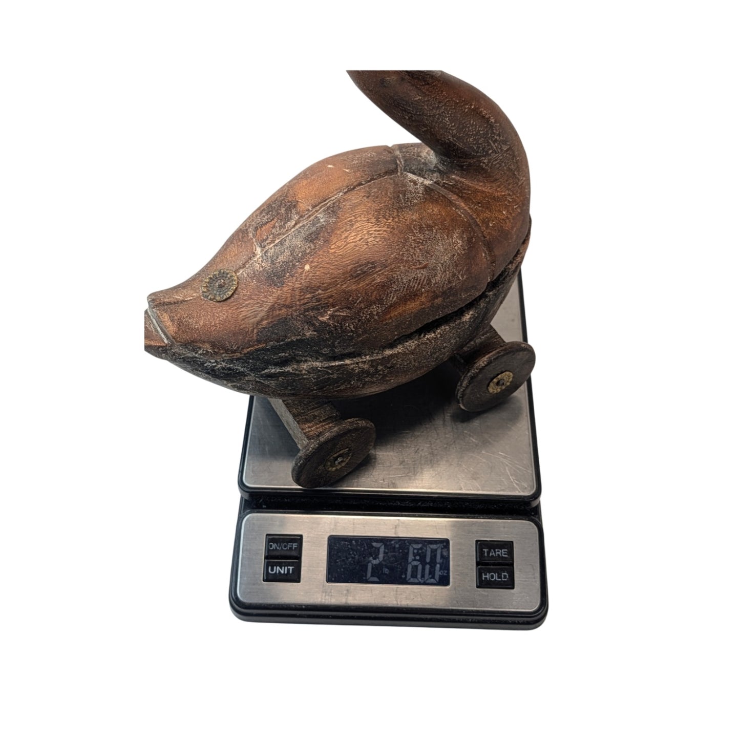 Vintage Hand Carved Wooden Rolling Duck Lidded Box Folk Art Sculpture