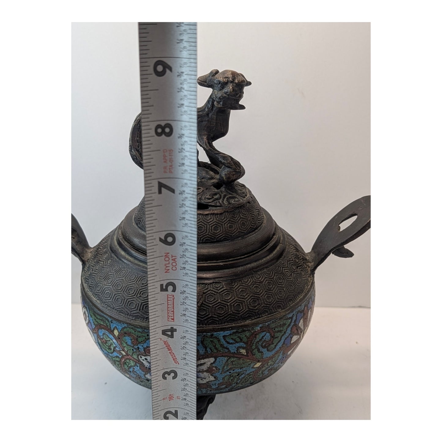 Antique Chinese Bronze Cloisonne Censer Foo Dog Incense Burner