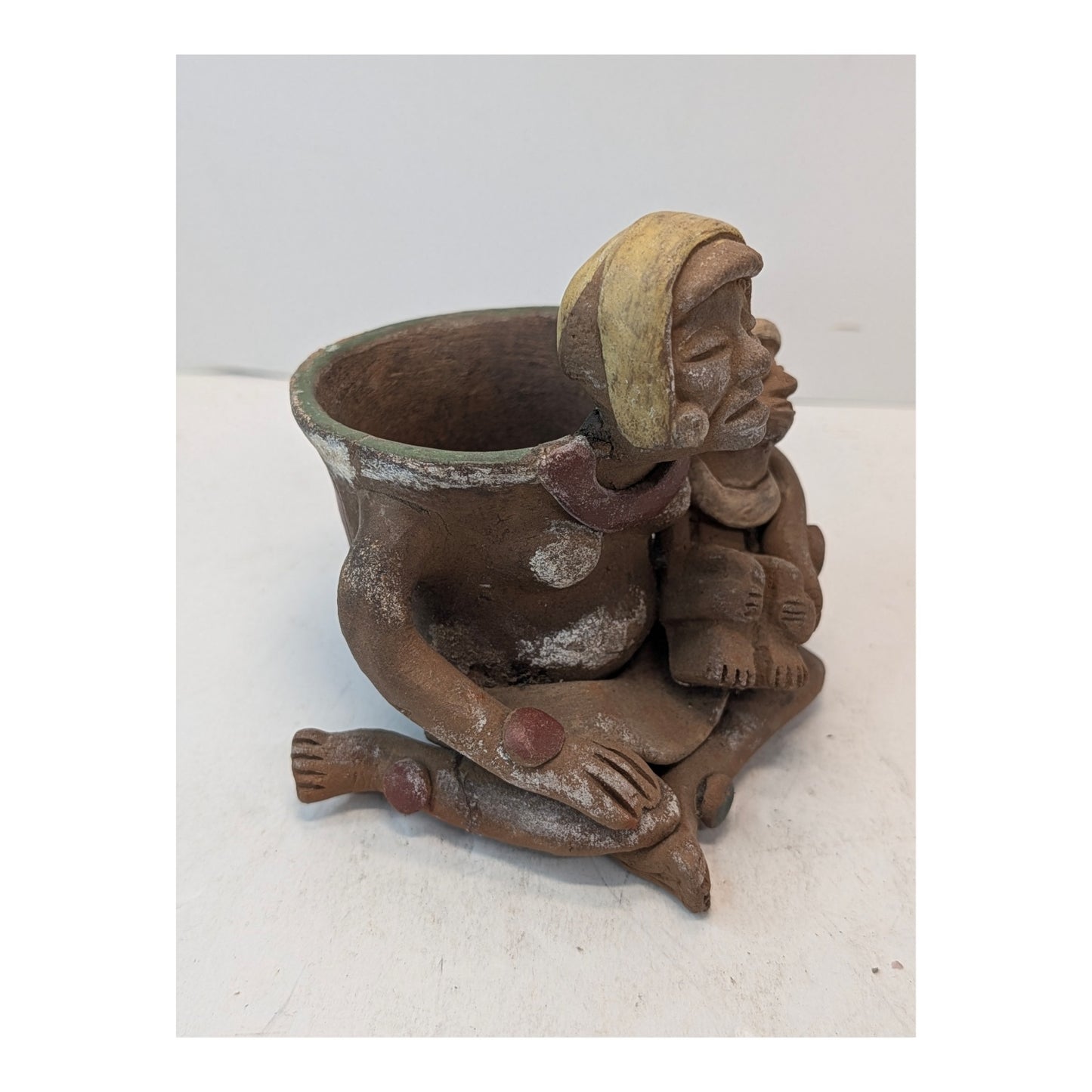Vintage Pre-Columbian Style Terracotta Mother & Child Effigy Pot Sculpture