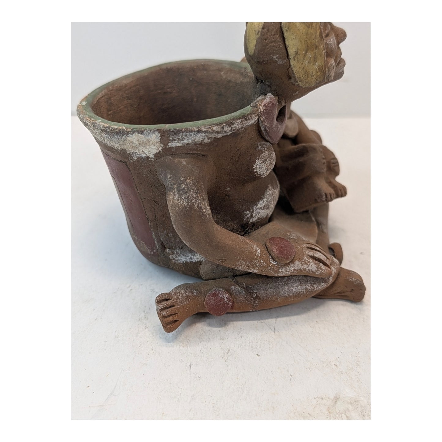 Vintage Pre-Columbian Style Terracotta Mother & Child Effigy Pot Sculpture