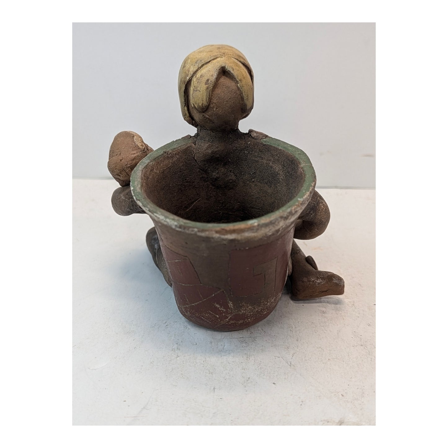 Vintage Pre-Columbian Style Terracotta Mother & Child Effigy Pot Sculpture