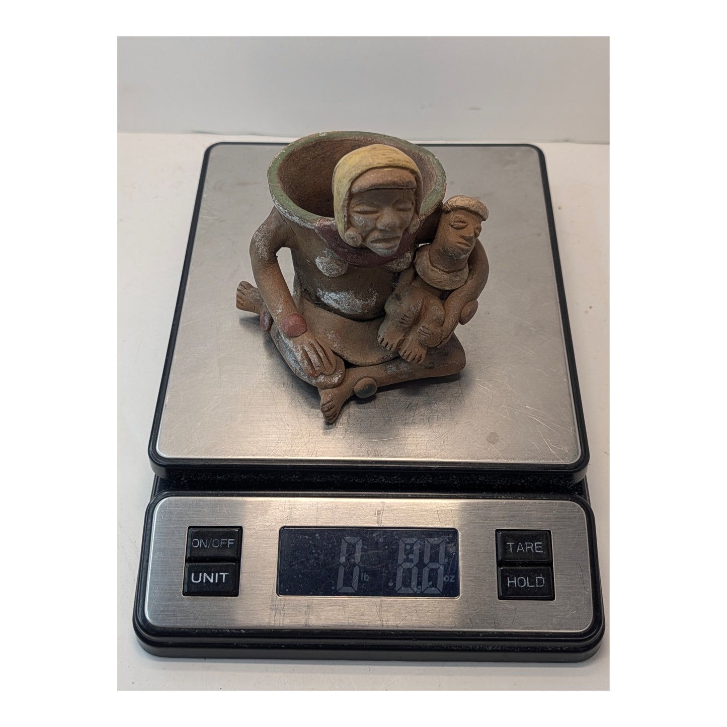 Vintage Pre-Columbian Style Terracotta Mother & Child Effigy Pot Sculpture