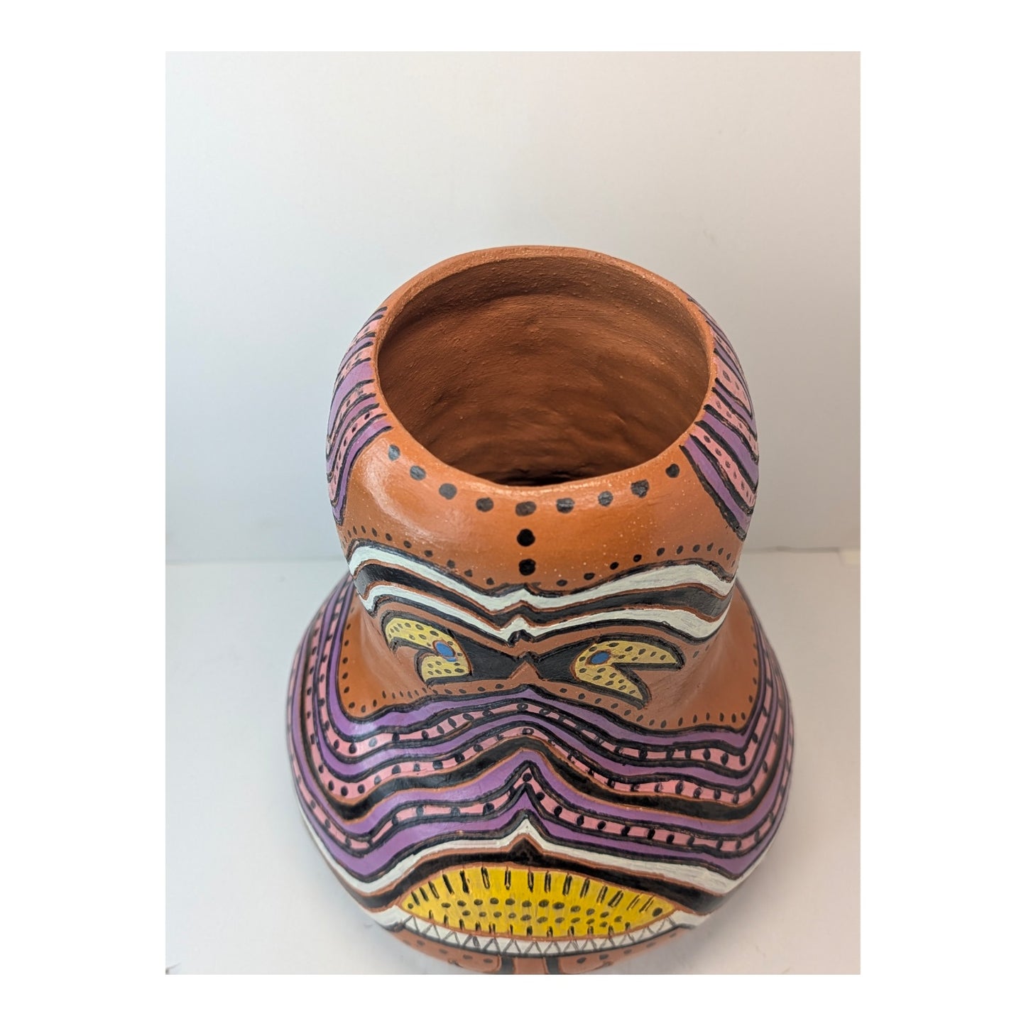 Signed Studio Art Pottery Vase Hand-Painted Terracotta Folk Art Gourd Shape