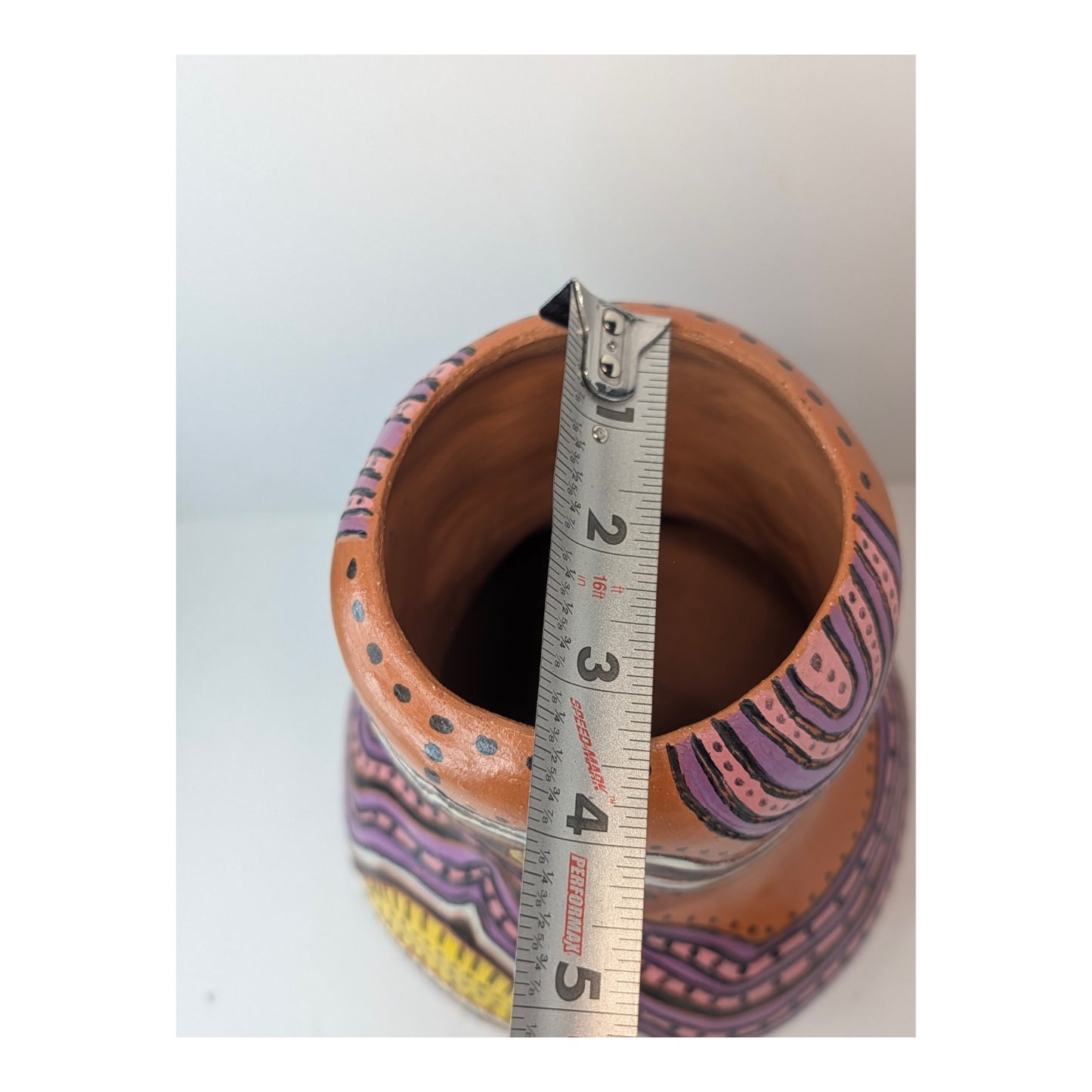 Signed Studio Art Pottery Vase Hand-Painted Terracotta Folk Art Gourd Shape