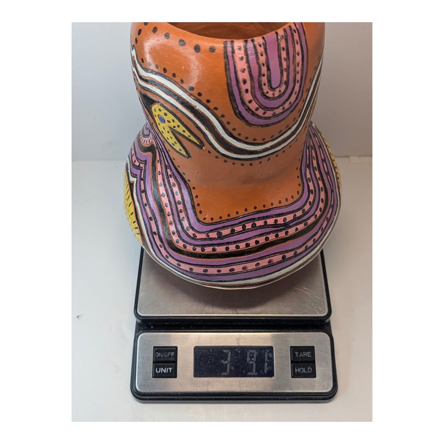 Signed Studio Art Pottery Vase Hand-Painted Terracotta Folk Art Gourd Shape