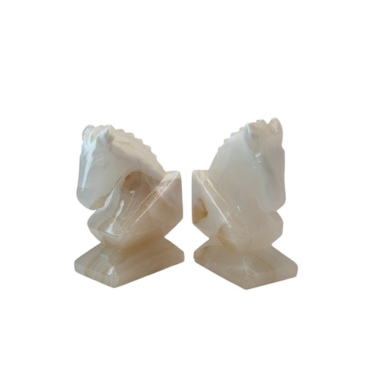 Vintage Mid-Century Onyx Horse Head Knight Bookends, Set of 2