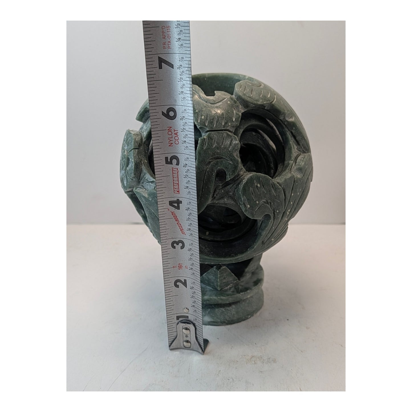 Vintage Carved Green Soapstone Chinese Puzzle Ball Sculpture