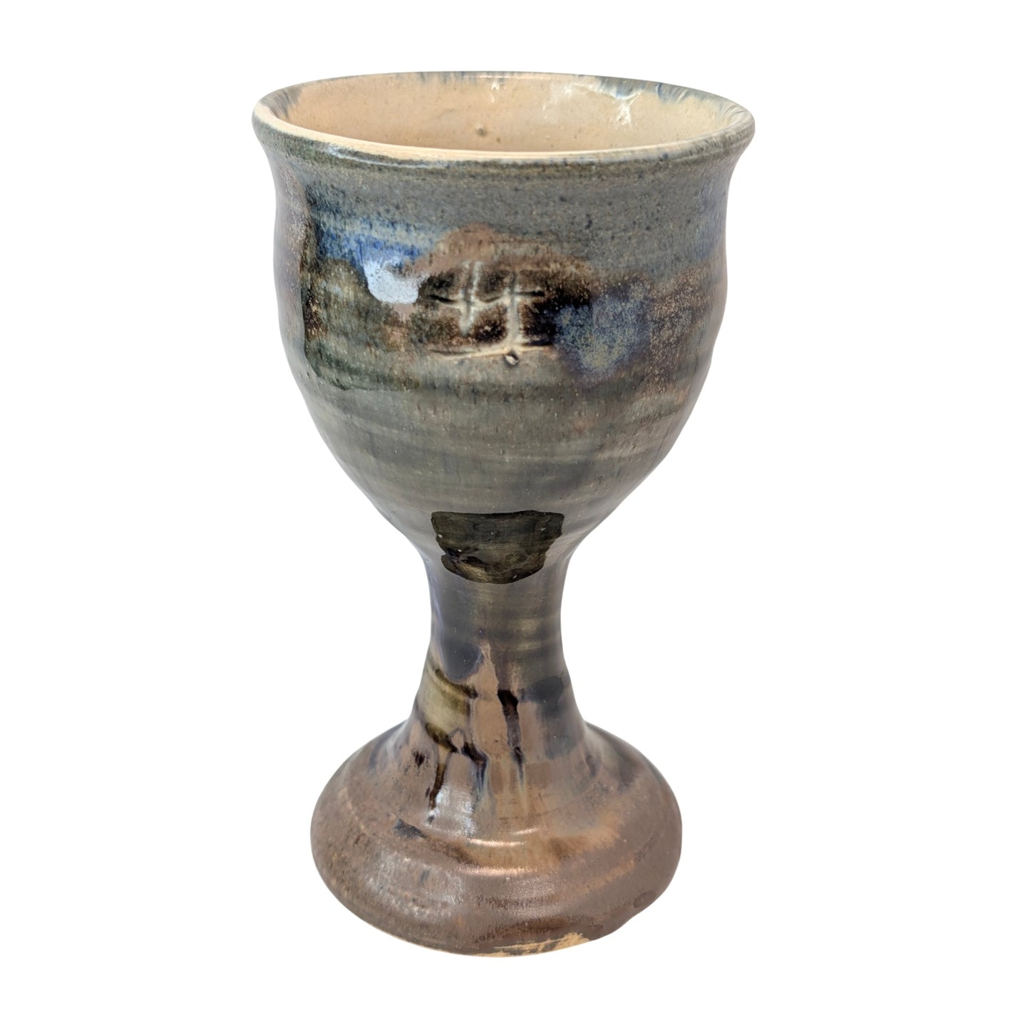 Vintage Studio Pottery Stoneware Goblet, Hand Thrown Brutalist Chalice