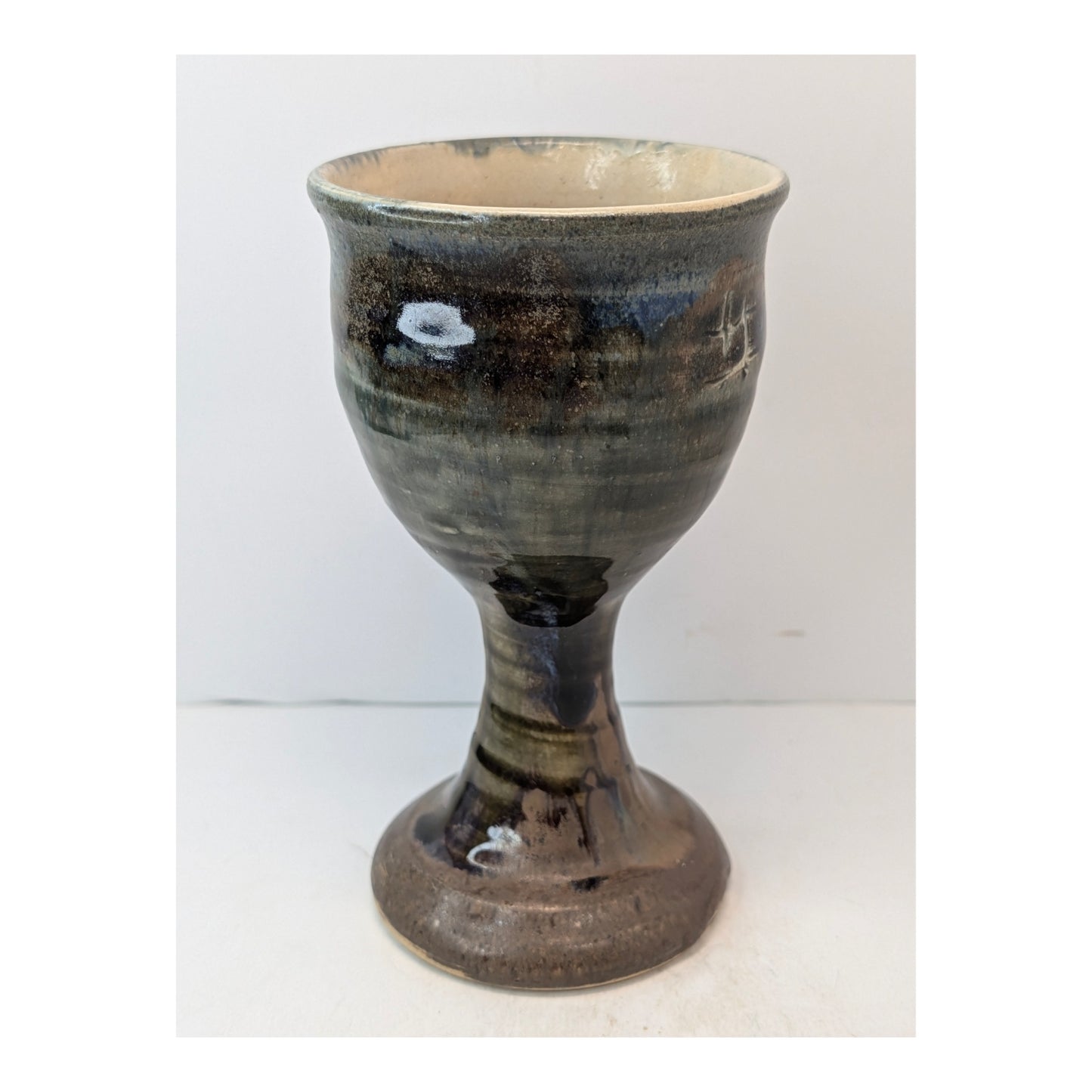 Vintage Studio Pottery Stoneware Goblet, Hand Thrown Brutalist Chalice