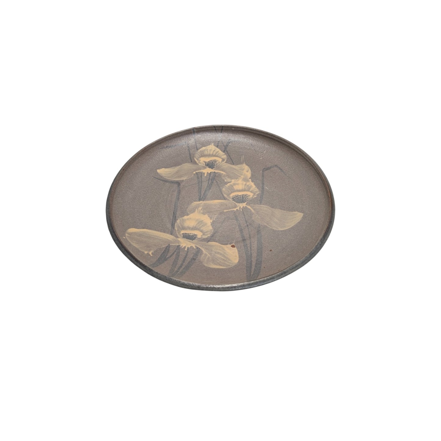 Richard Bresnahan Studio Pottery Charger Plate Anagama Fired Iris Motif