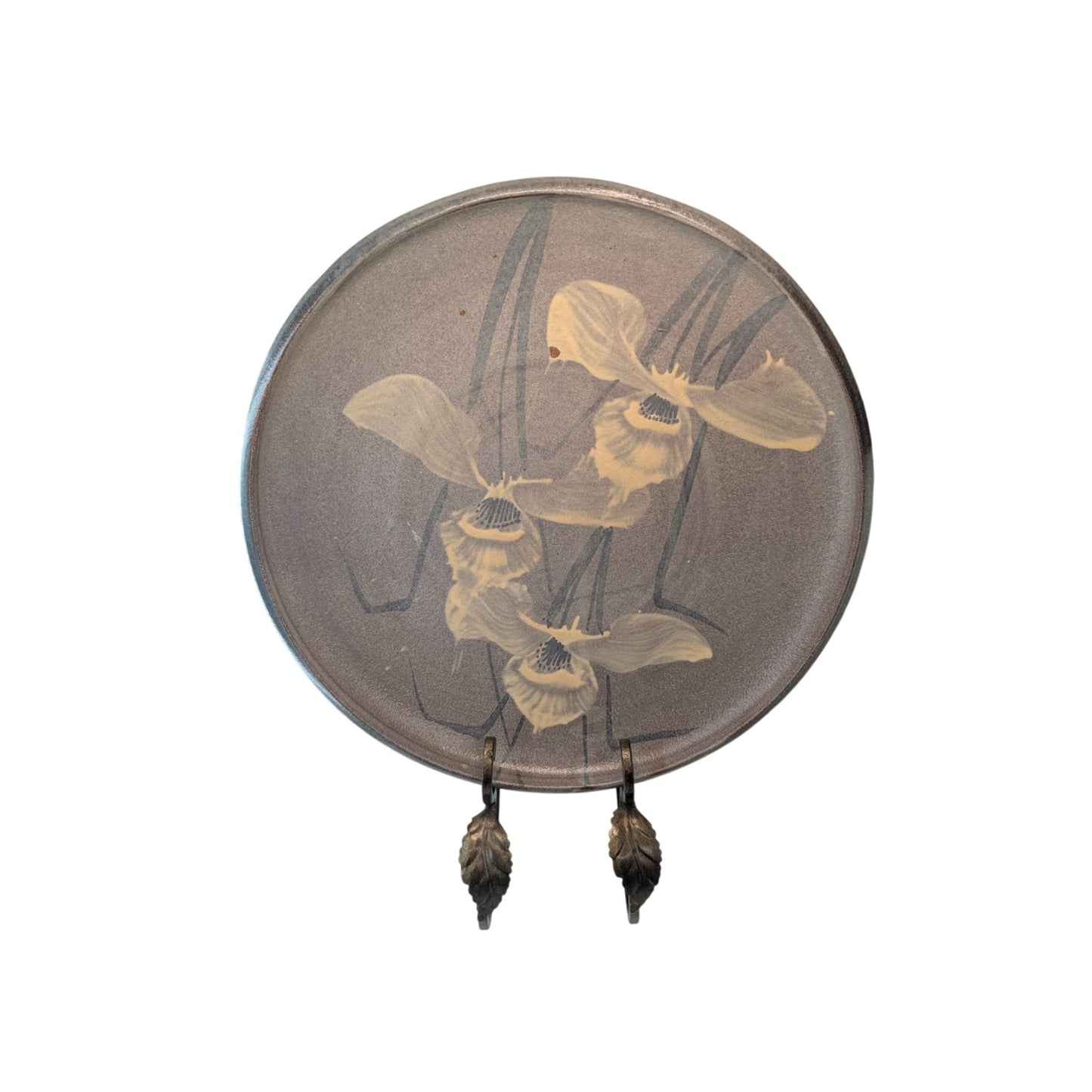 Richard Bresnahan Studio Pottery Charger Plate Anagama Fired Iris Motif