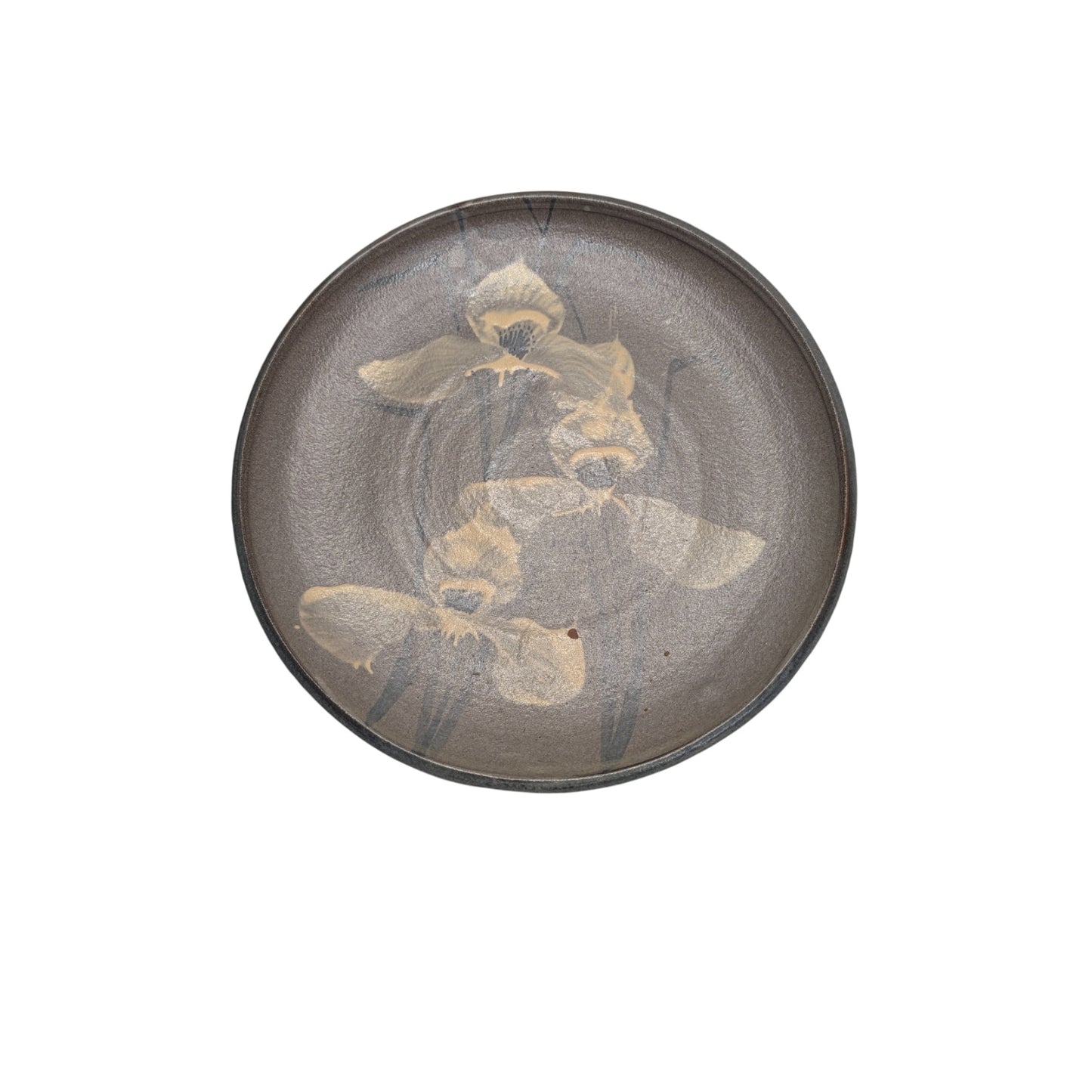 Richard Bresnahan Studio Pottery Charger Plate Anagama Fired Iris Motif