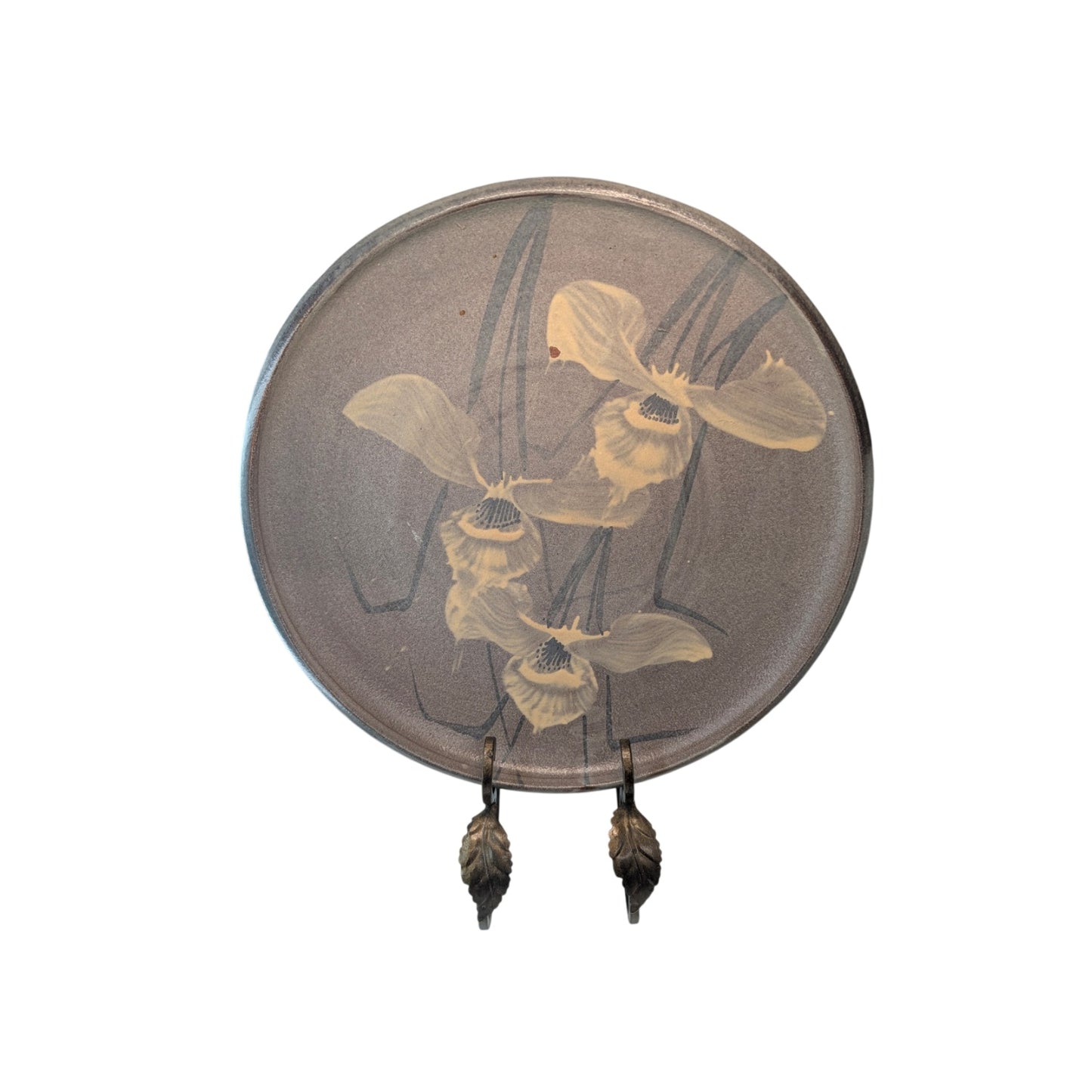 Richard Bresnahan Studio Pottery Charger Plate Anagama Fired Iris Motif