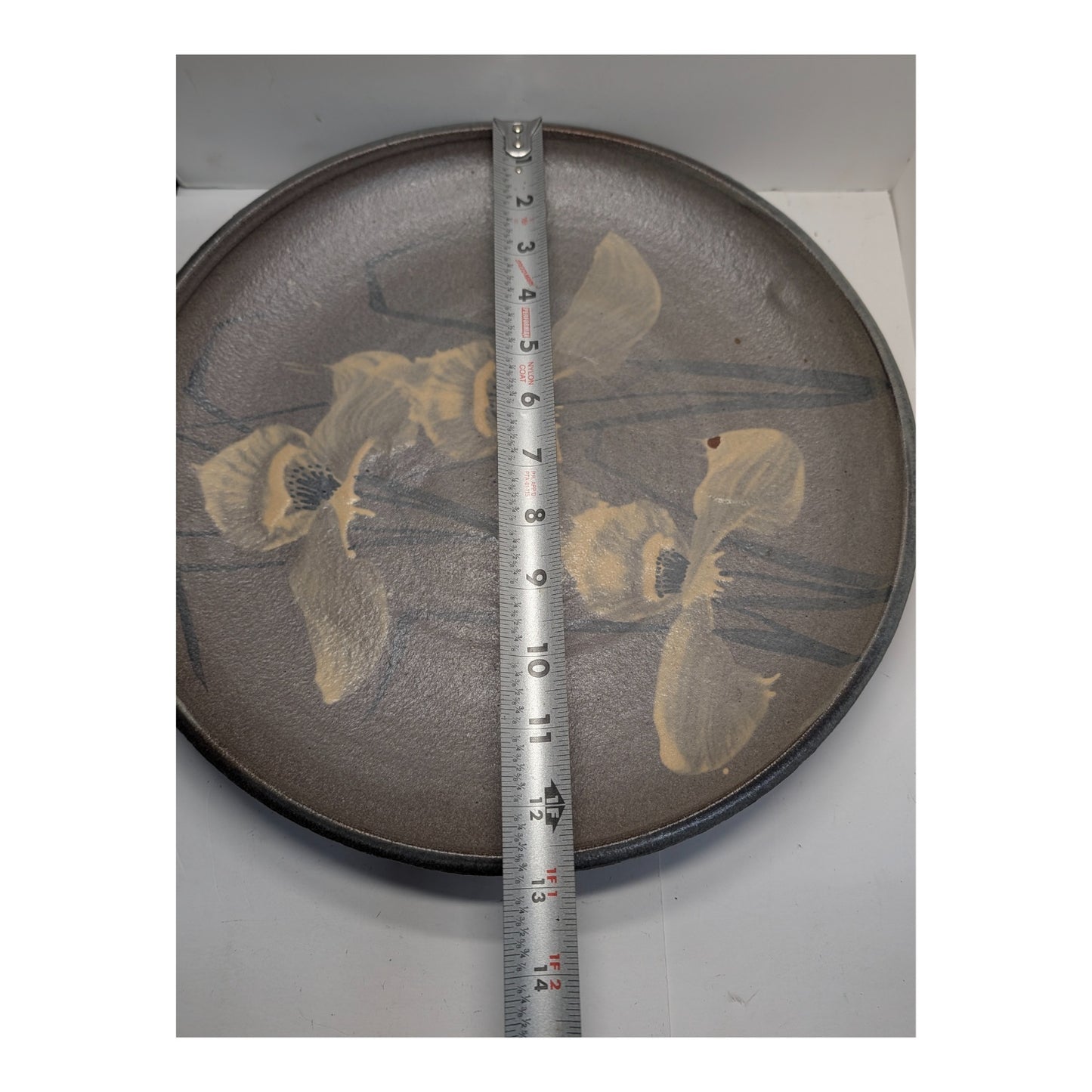 Richard Bresnahan Studio Pottery Charger Plate Anagama Fired Iris Motif