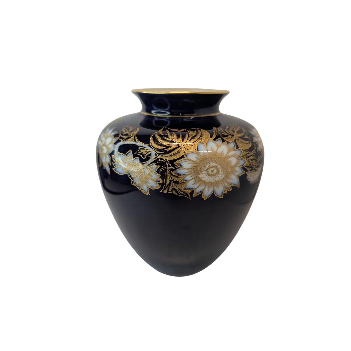Vintage Hutschenreuther Cobalt & Gold Gilt Floral Vase German Porcelain 5.75"