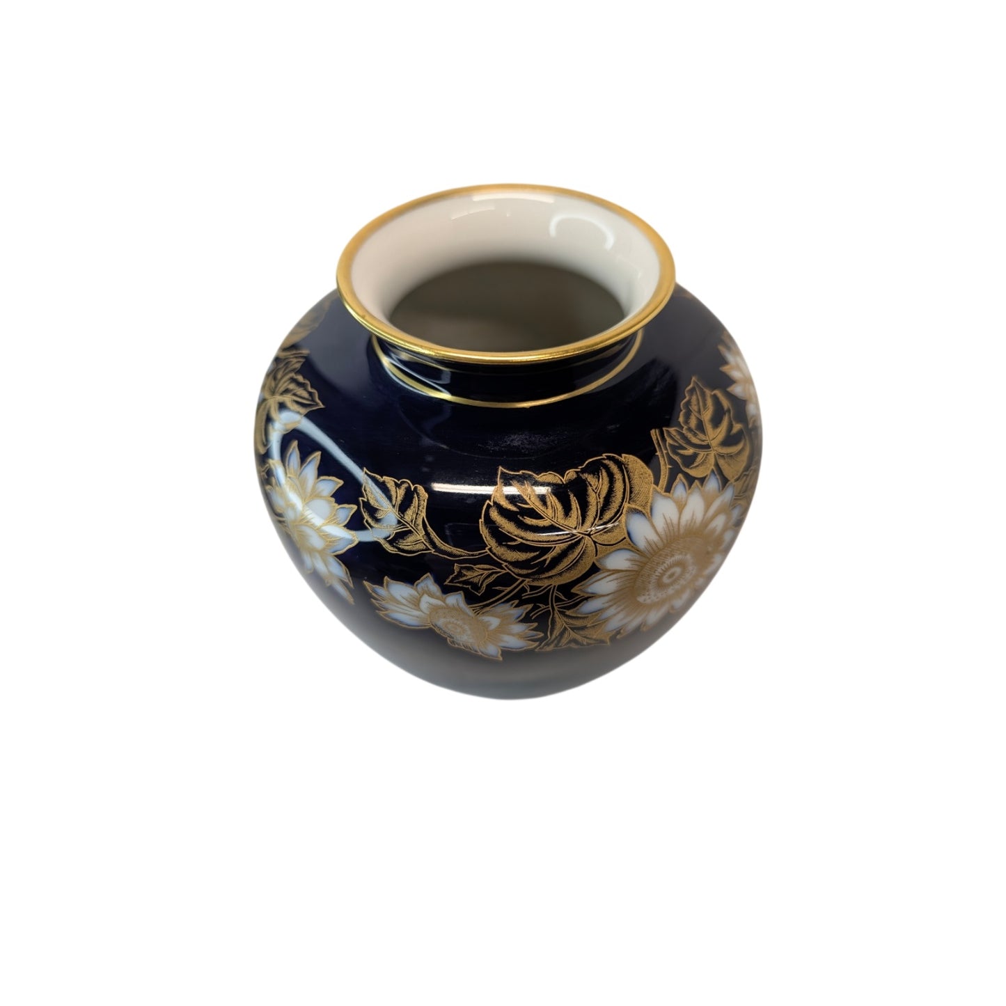 Vintage Hutschenreuther Cobalt & Gold Gilt Floral Vase German Porcelain 5.75"