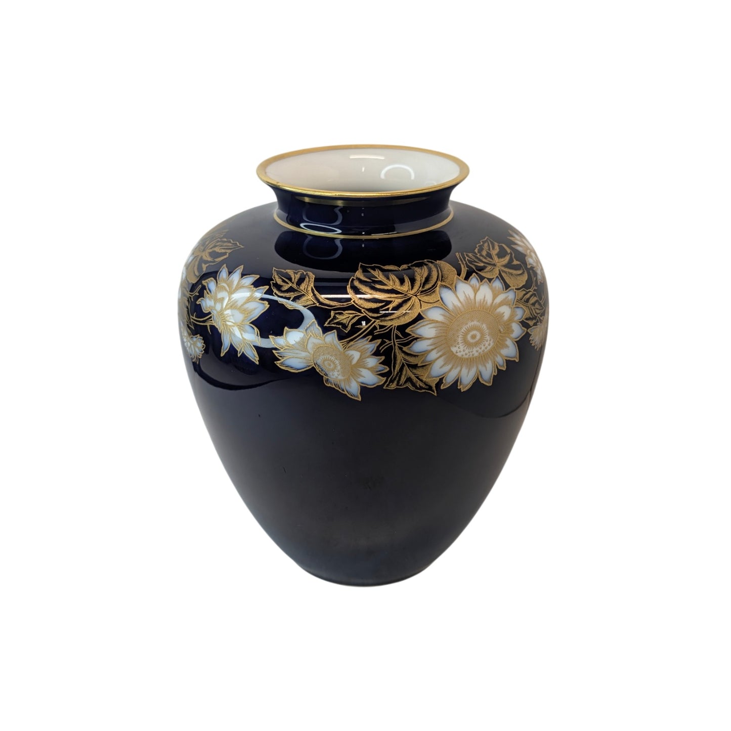Vintage Hutschenreuther Cobalt & Gold Gilt Floral Vase German Porcelain 5.75"