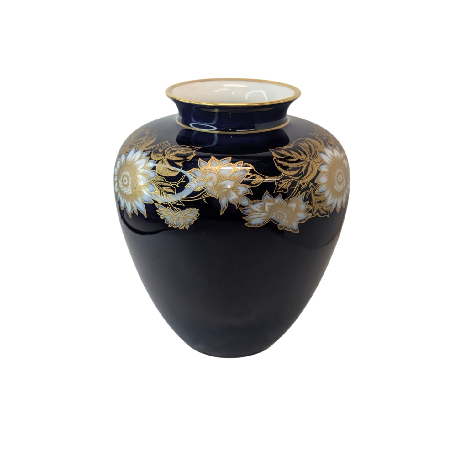 Vintage Hutschenreuther Cobalt & Gold Gilt Floral Vase German Porcelain 5.75"