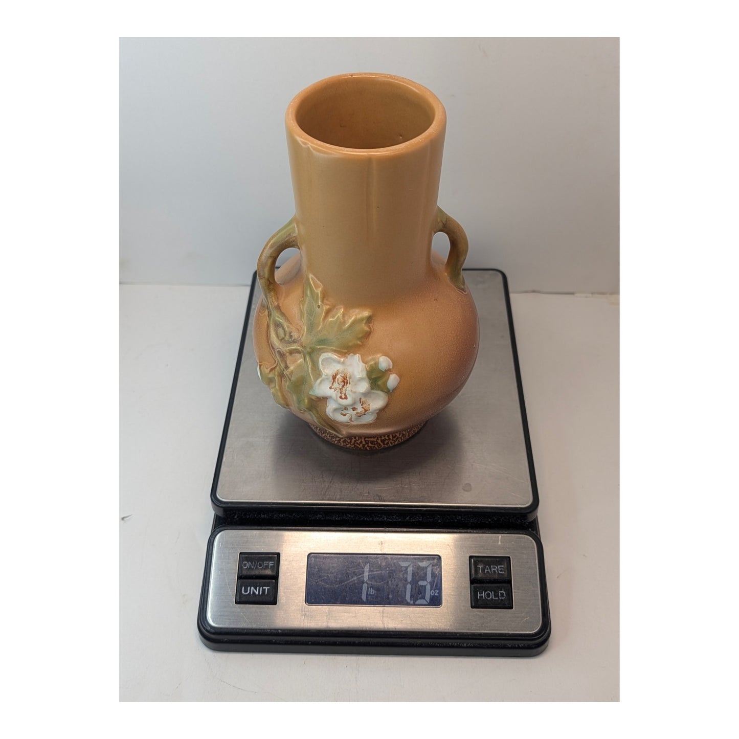 Vintage Roseville White Rose Art Pottery Vase 980-6, USA 1940s