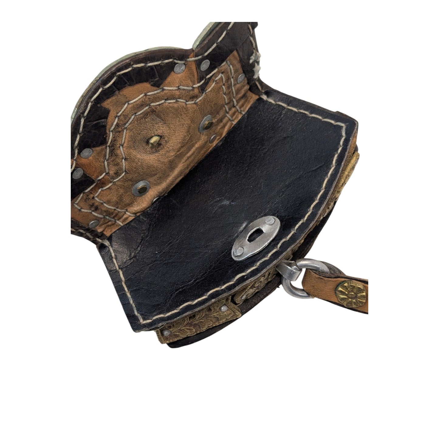 Vintage Tibetan Repoussé Metal & Leather Pouch with Dragon Motif