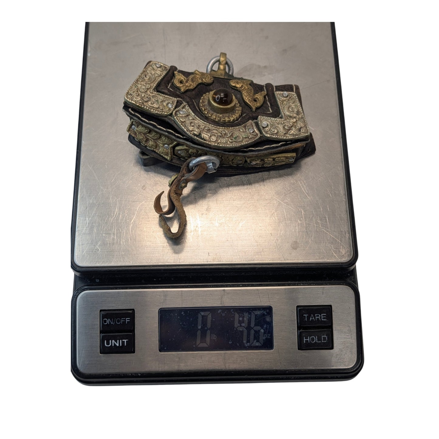 Vintage Tibetan Repoussé Metal & Leather Pouch with Dragon Motif