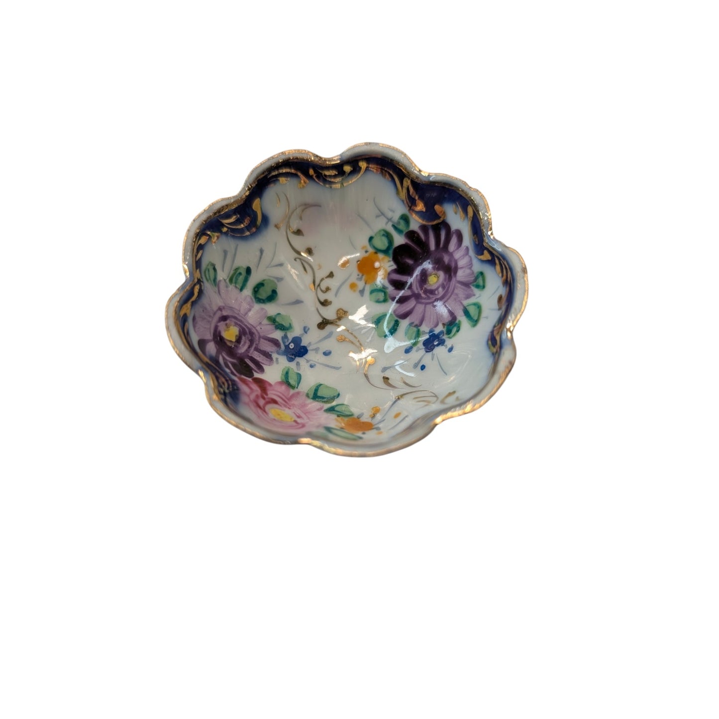 Vintage Japanese Footed Lusterware Berry Bowl Set, Hand-Painted, Gold Gilt