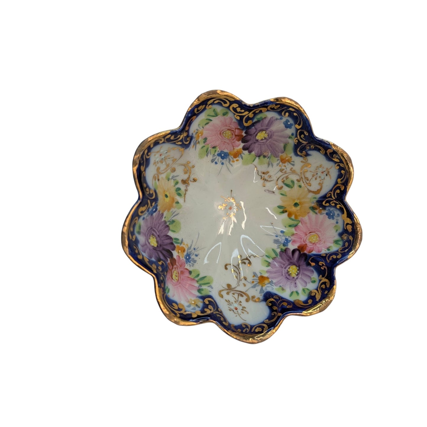 Vintage Japanese Footed Lusterware Berry Bowl Set, Hand-Painted, Gold Gilt