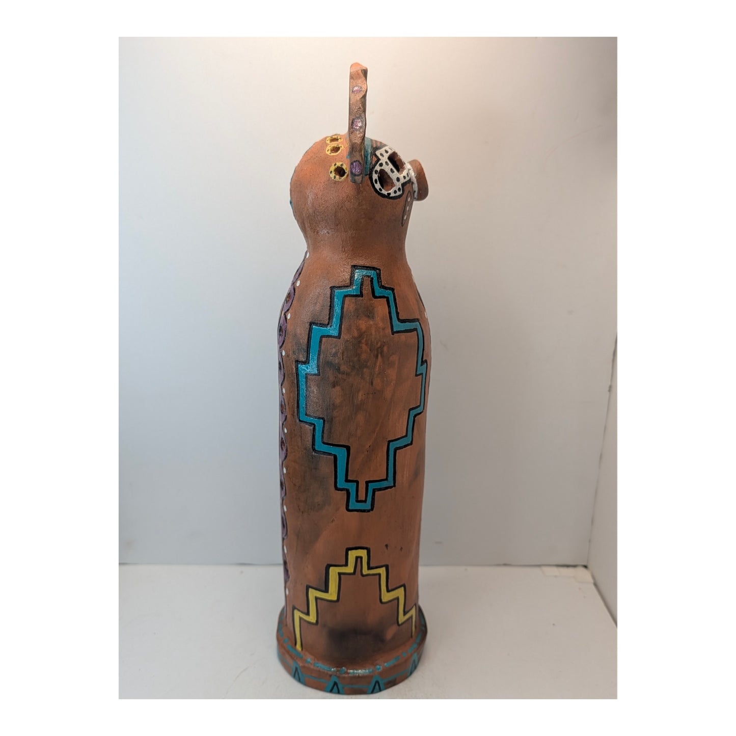 Vintage Signed Studio Pottery Terracotta Figure Southwestern Tribal Art Sculpture 13"