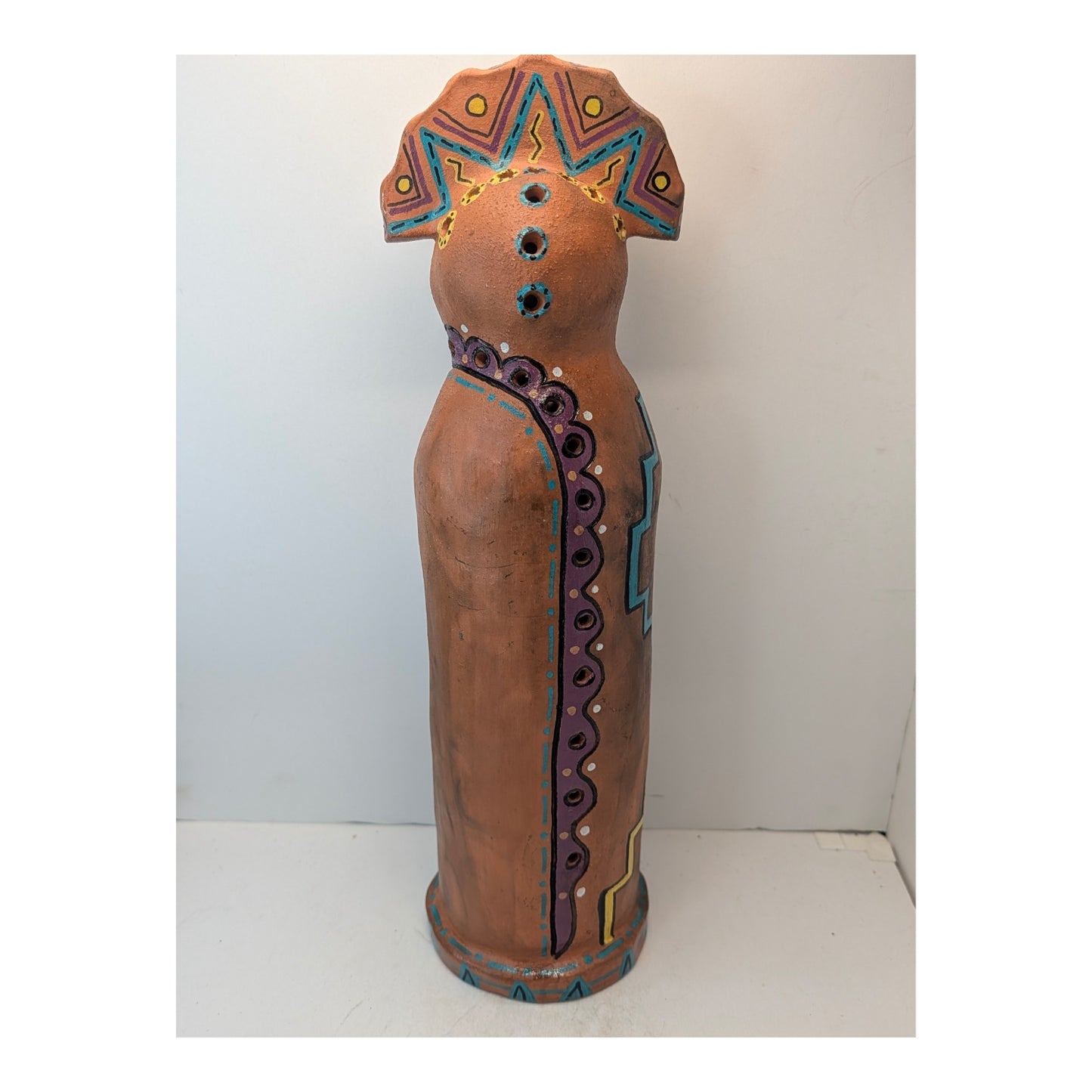 Vintage Signed Studio Pottery Terracotta Figure Southwestern Tribal Art Sculpture 13"