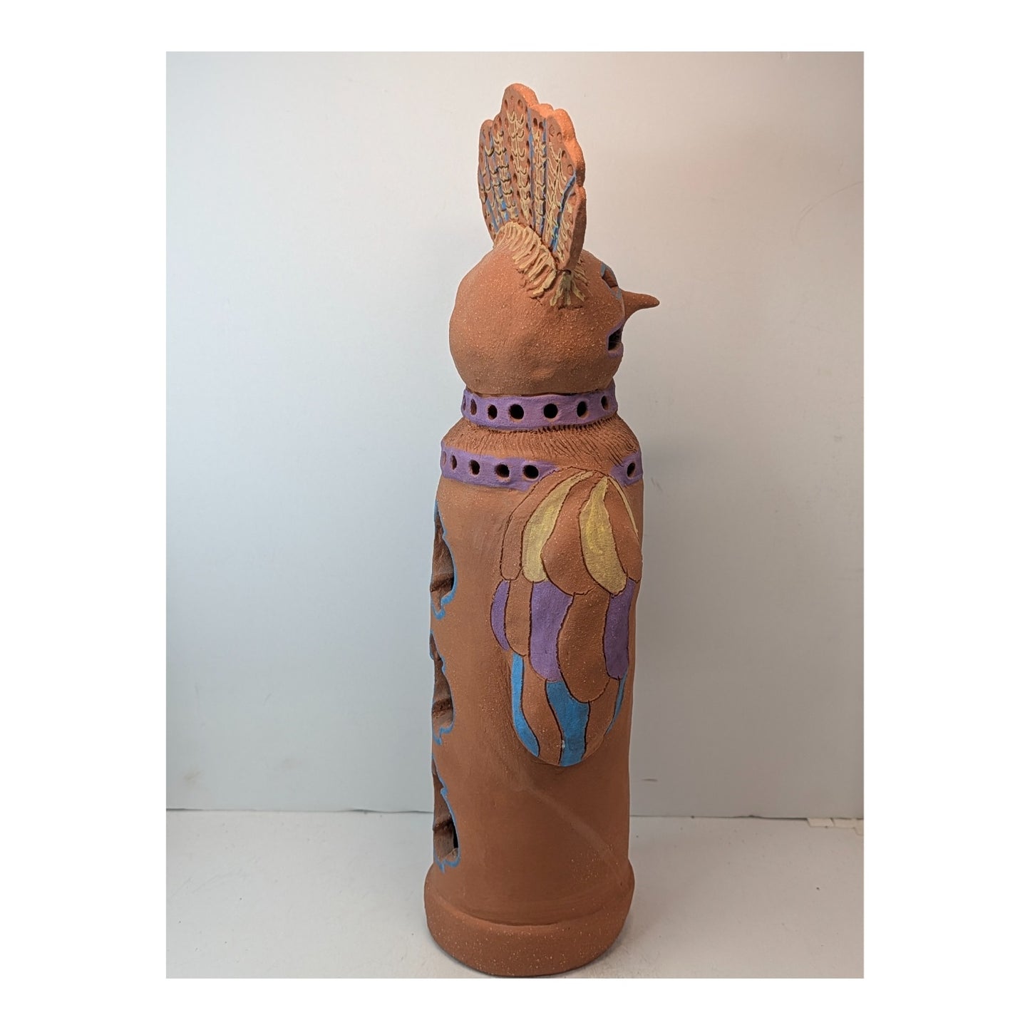 Vintage Terracotta Owl Luminary Large Studio Pottery Southwestern Folk Art Figure